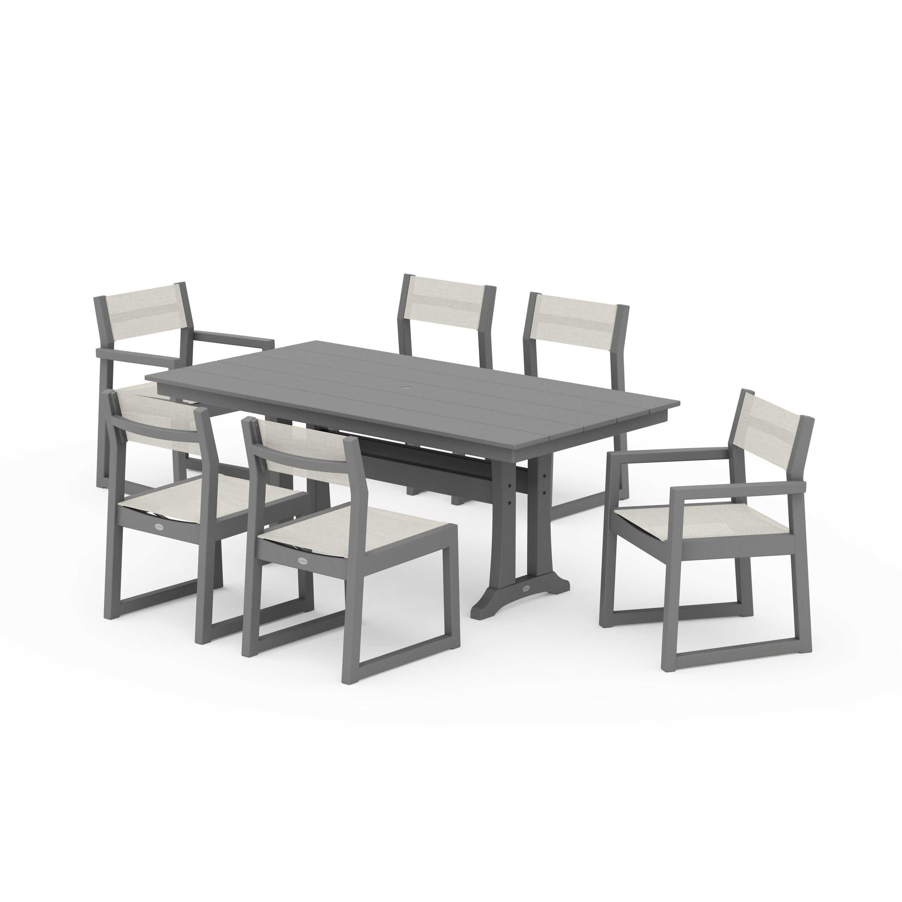 EDGE Sling 7-Piece Farmhouse Trestle Dining Set