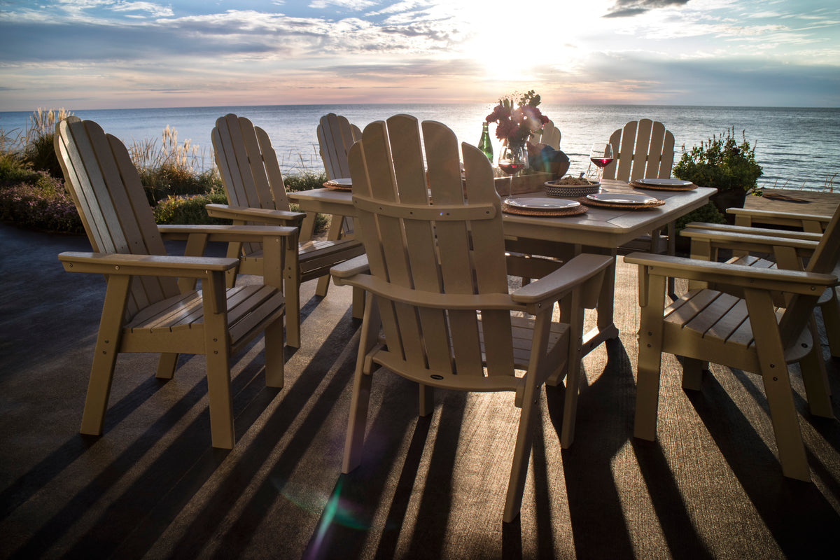 Vineyard Curveback Adirondack 9-Piece Nautical Trestle Dining Set