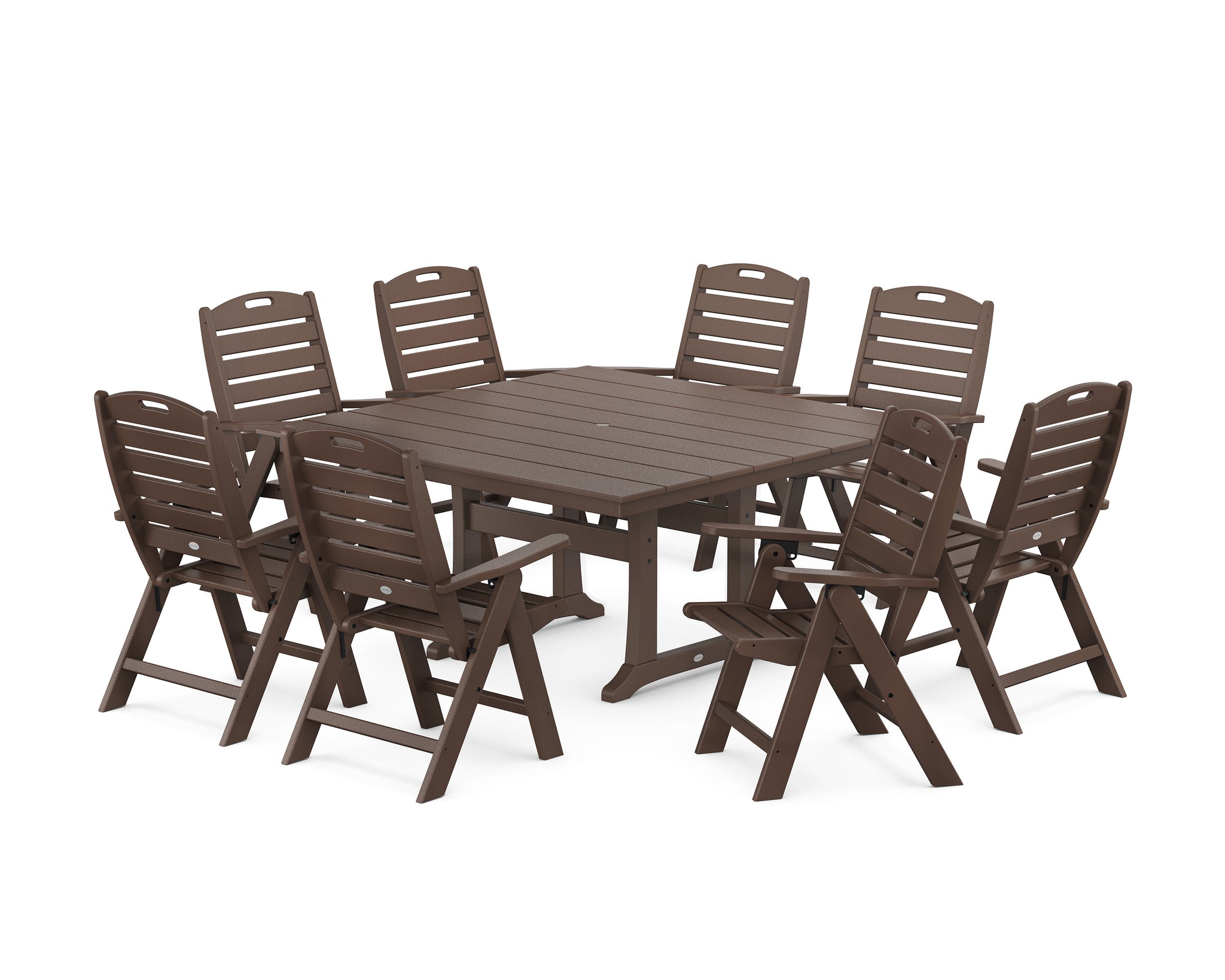 Nautical Highback 9-Piece Square Farmhouse Dining Set with Trestle Legs