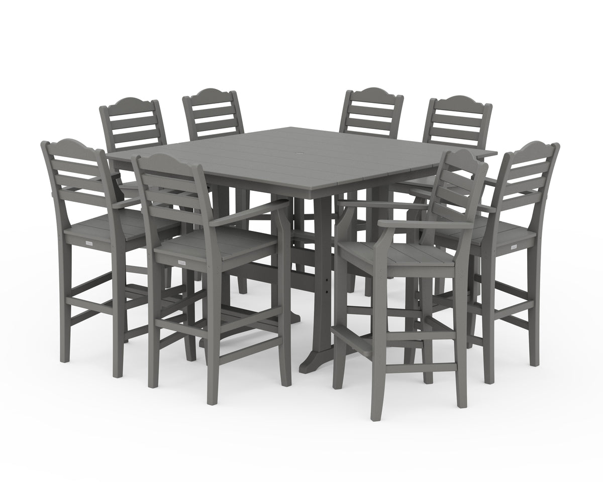 Savannah 9-Piece Square Farmhouse Bar Set with Trestle Legs