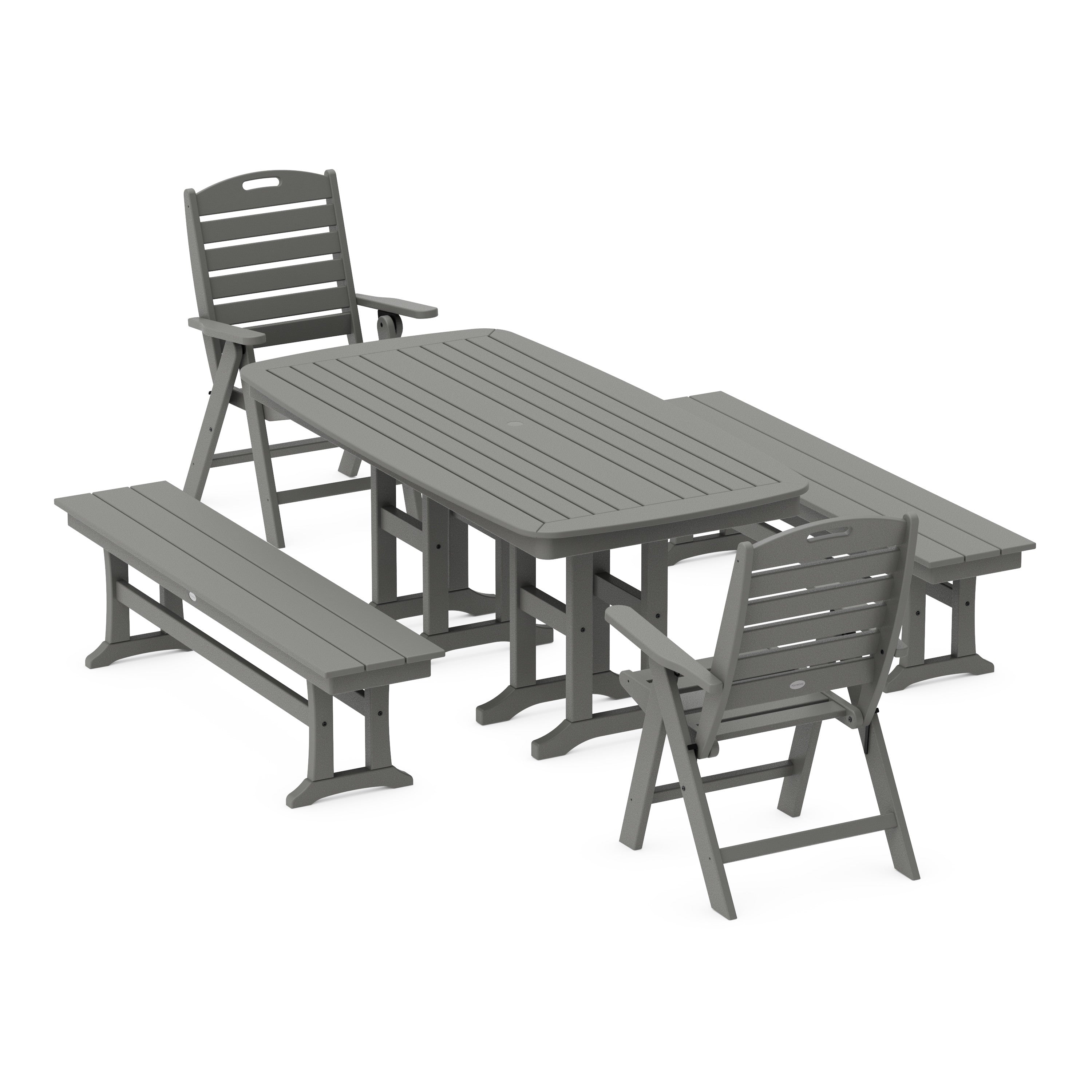 Nautical Highback 5-Piece Dining Set with Benches