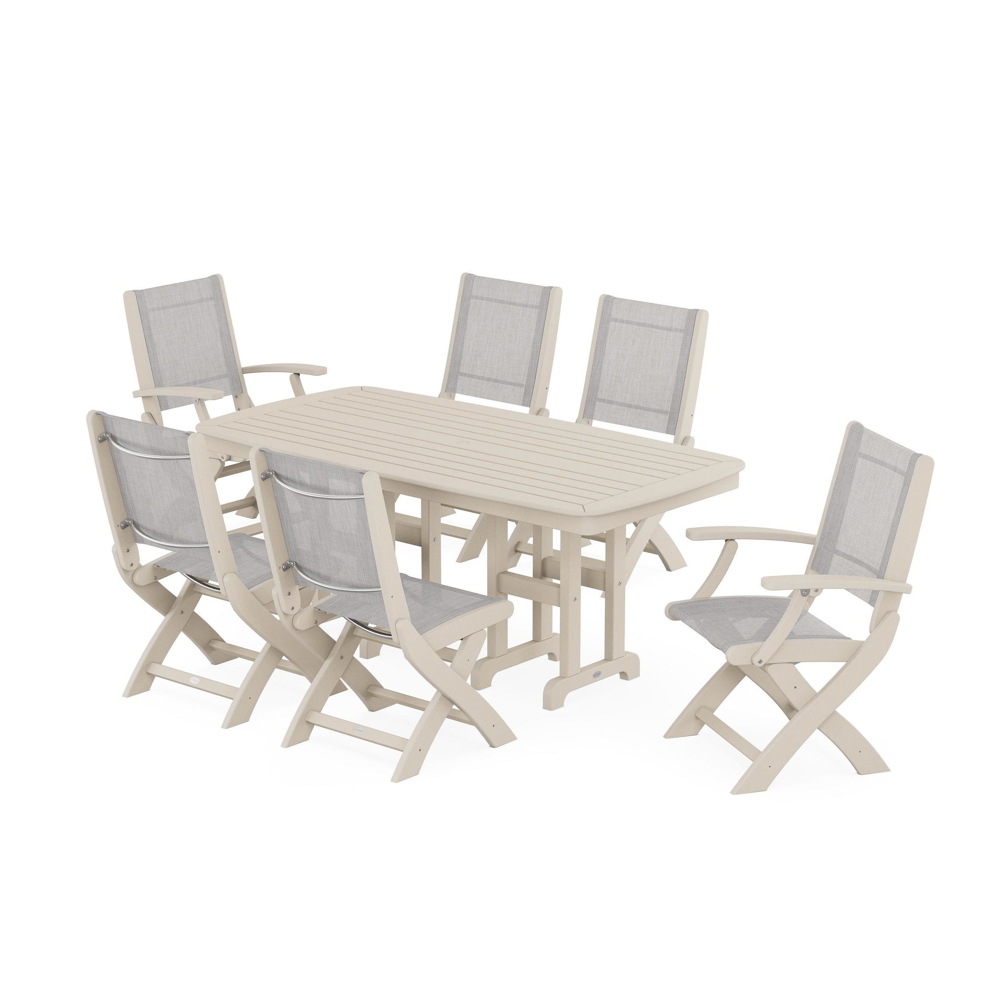 Coastal Folding Chair 7-Piece Dining Set