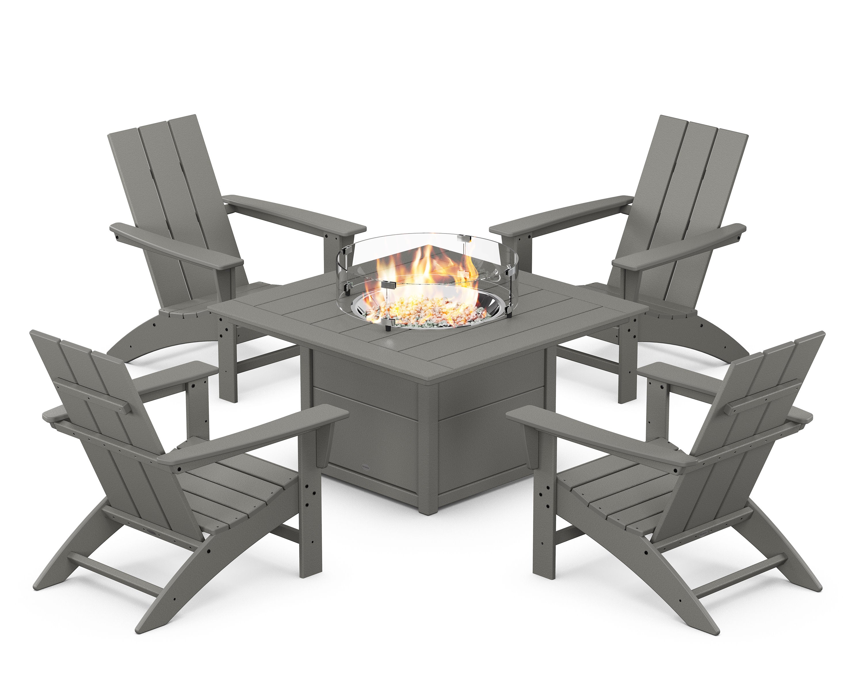 Modern 5-Piece Adirondack Chair Conversation Set with Fire Pit Table