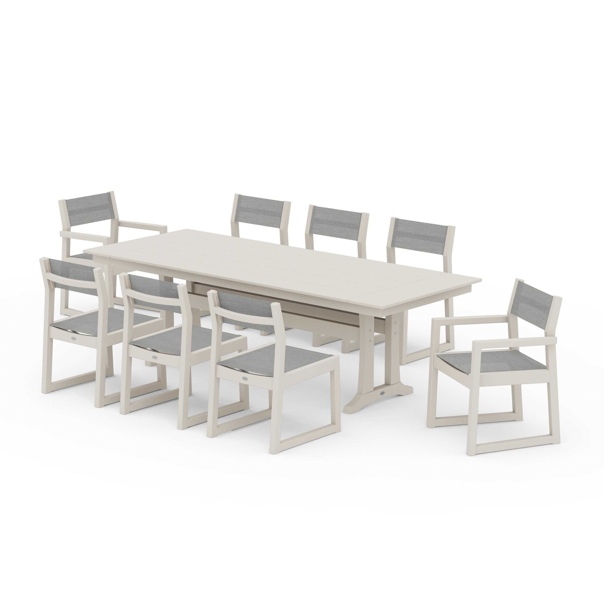 EDGE Sling 9-Piece Farmhouse Trestle Dining Set