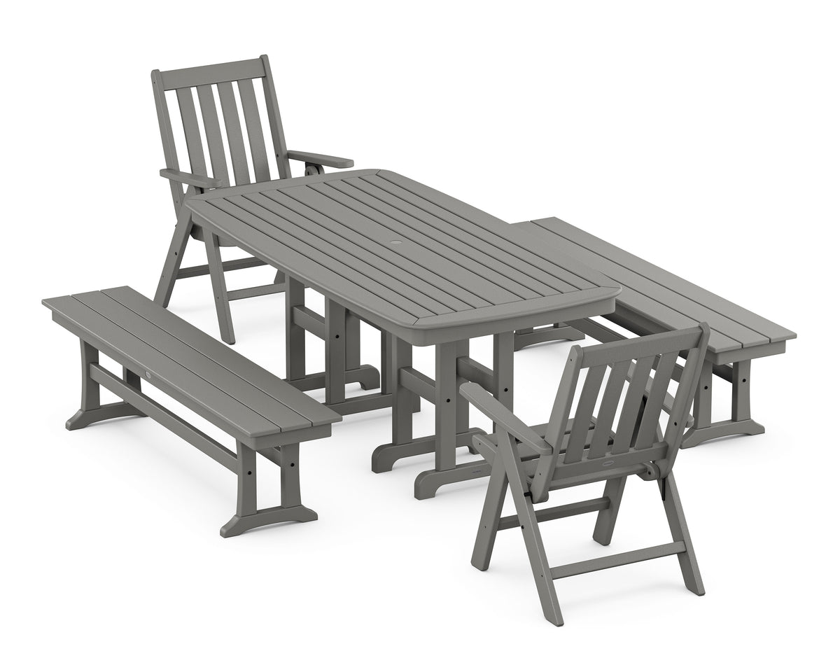 Vineyard Folding Chair 6-Piece Dining Set with Benches