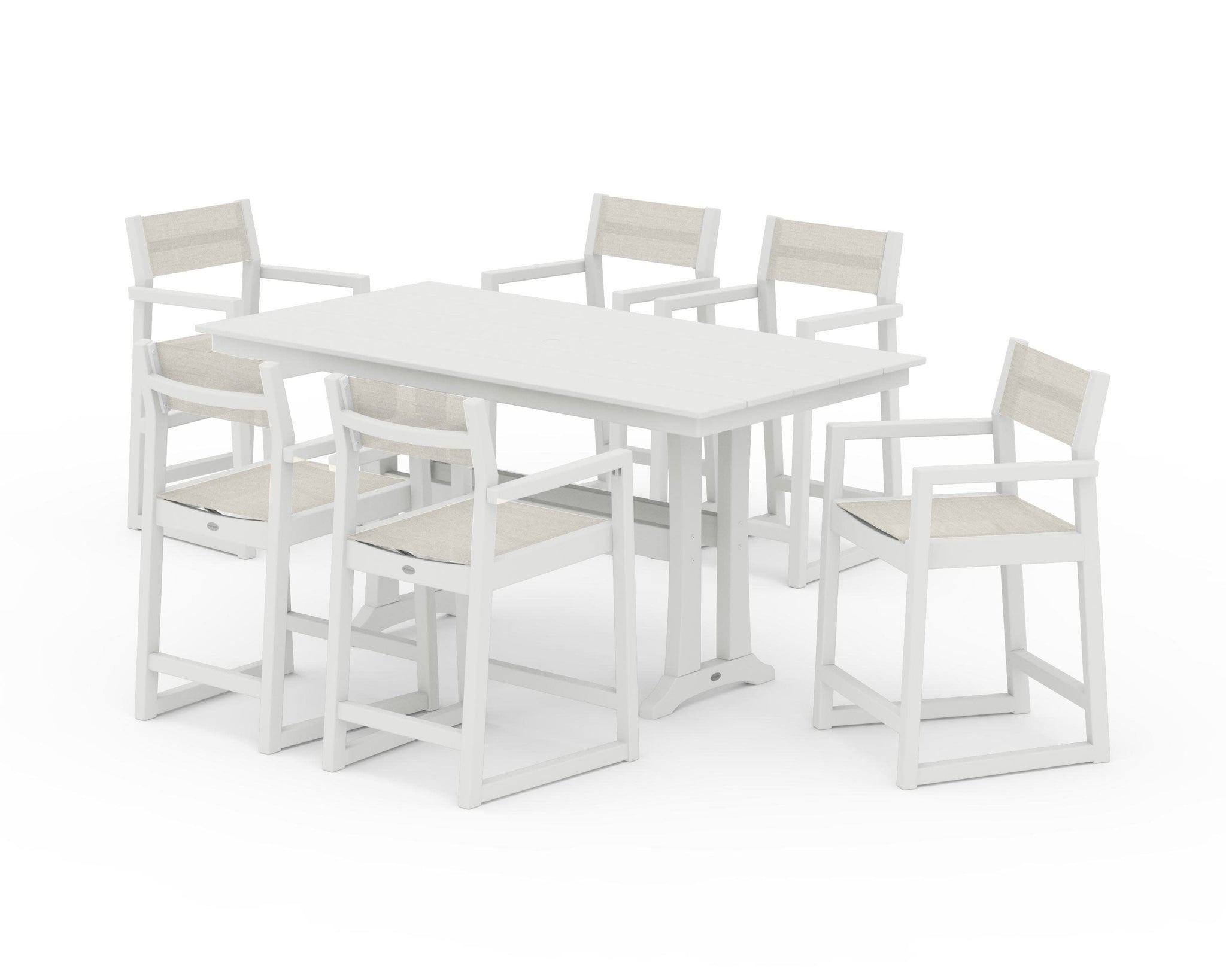 EDGE Sling Arm Chair 7-Piece Farmhouse Counter Set with Trestle Legs