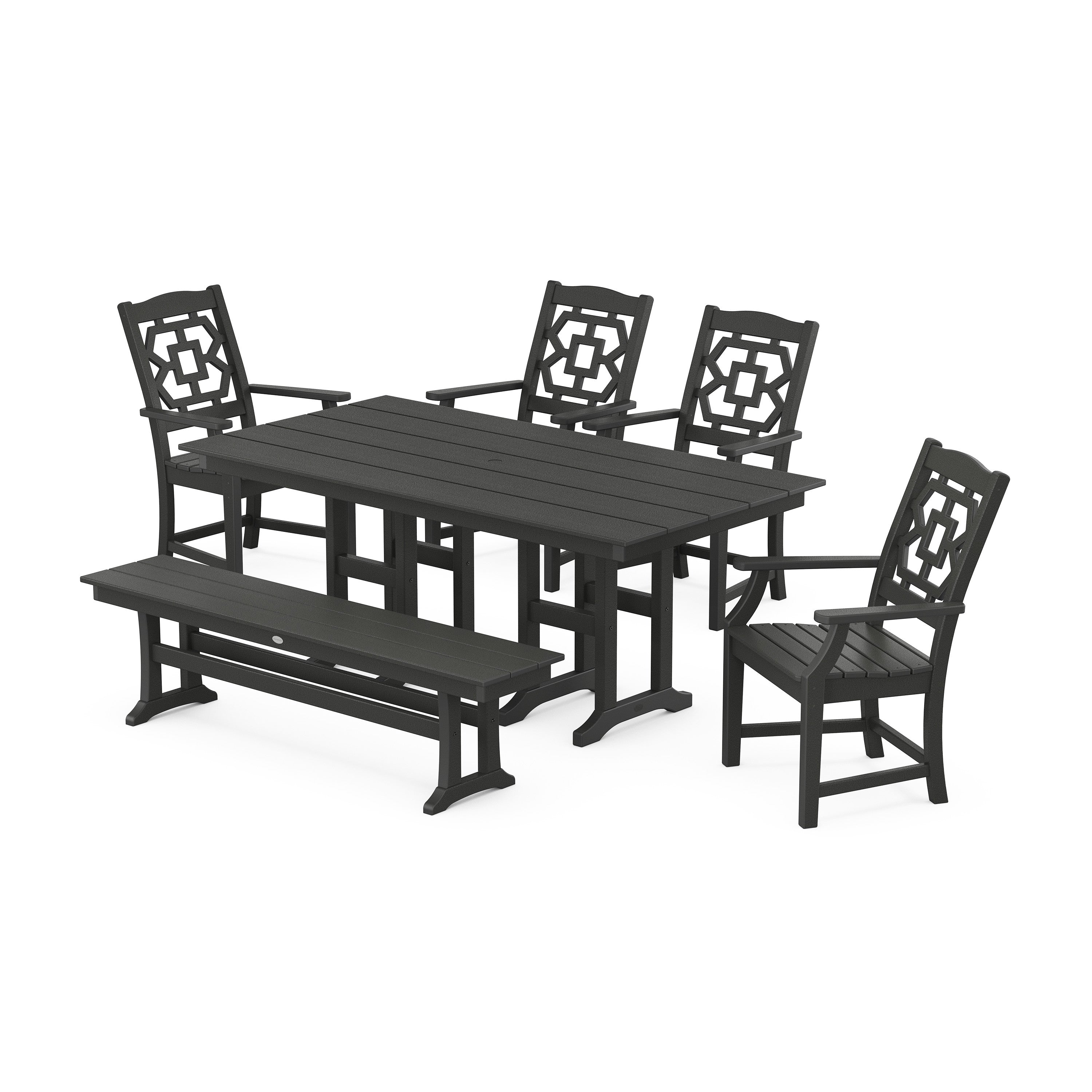 Chinoiserie 6-Piece Farmhouse Dining Set with Bench