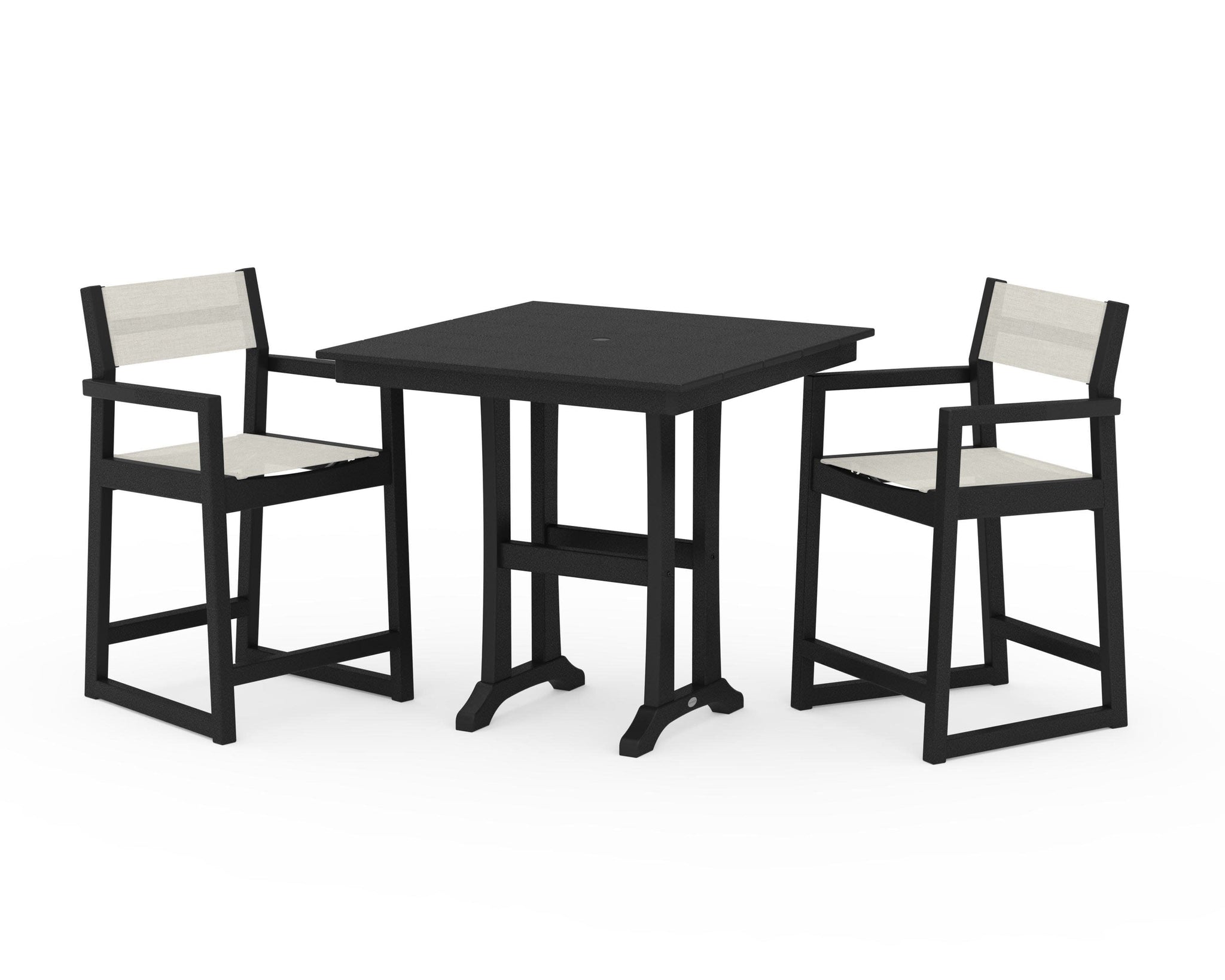 EDGE Sling Arm Chair 3-Piece Farmhouse Counter Set with Trestle Legs