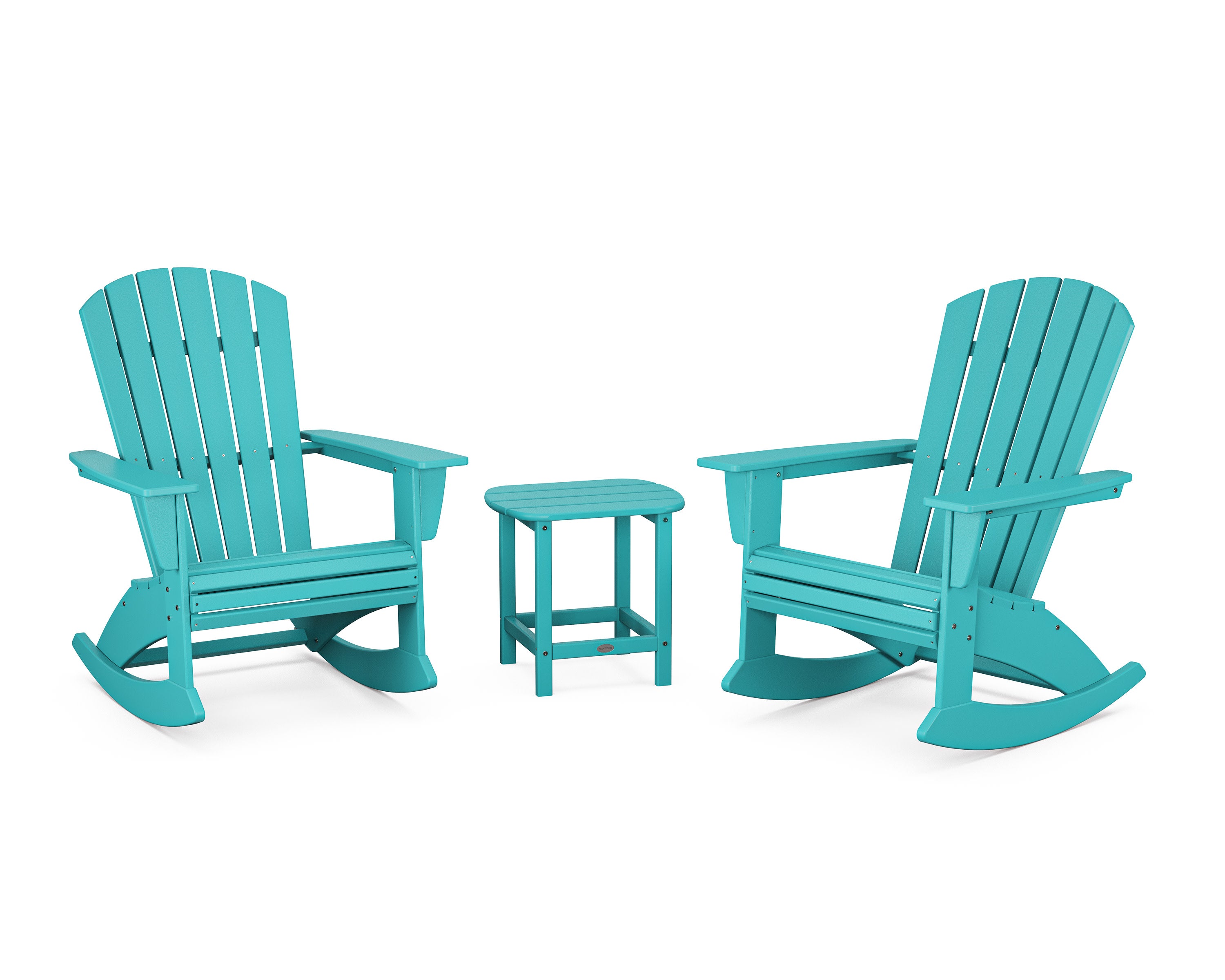 Nautical Curveback 3-Piece Adirondack Rocking Chair Set