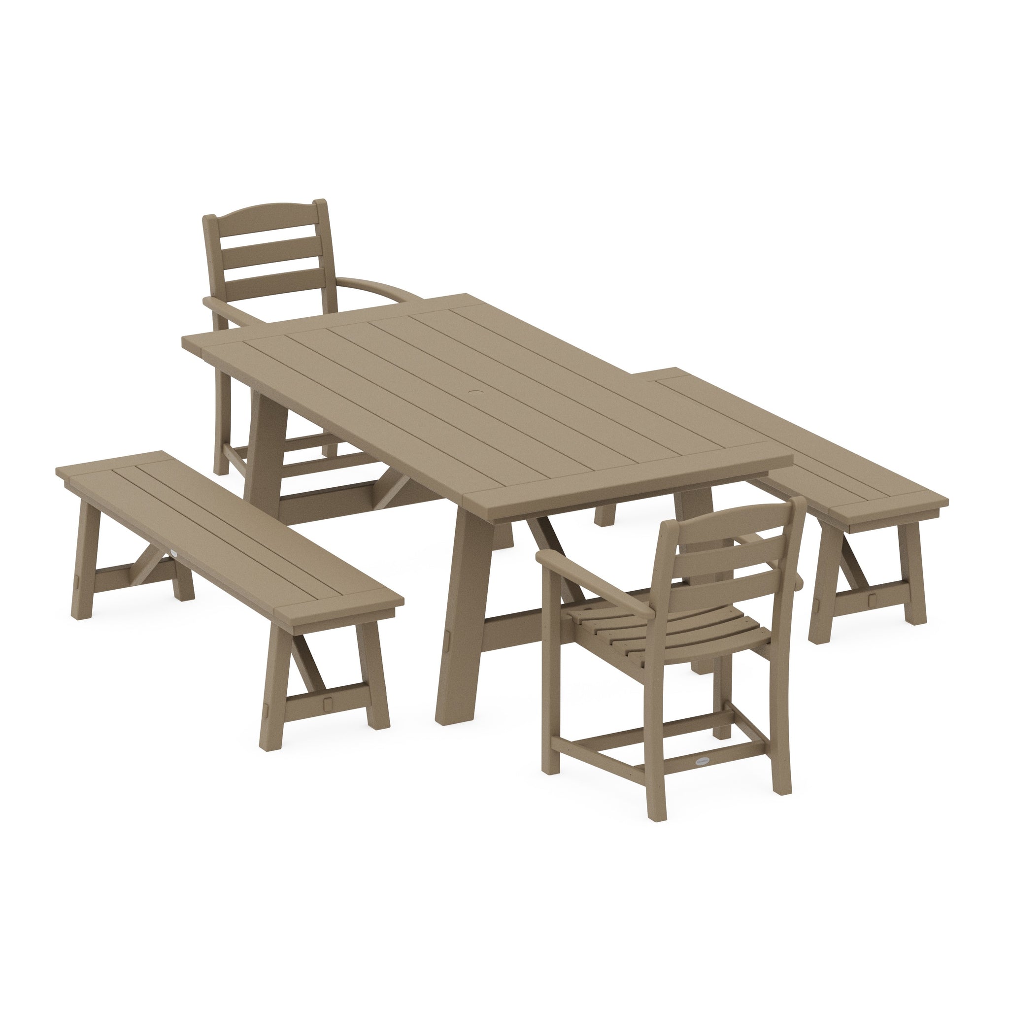 La Casa Café 5-Piece Rustic Farmhouse Dining Set With Benches