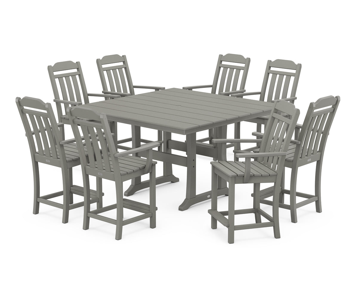 Cottage 9-Piece Square Farmhouse Counter Set with Trestle Legs