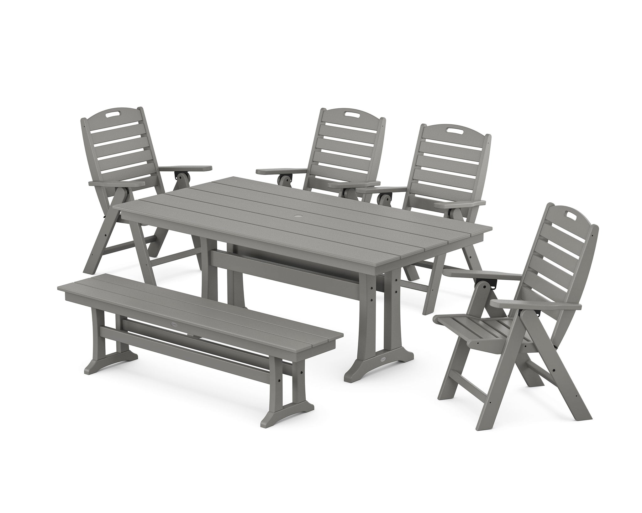 Nautical Highback 6-Piece Farmhouse Dining Set with Trestle Legs and Bench