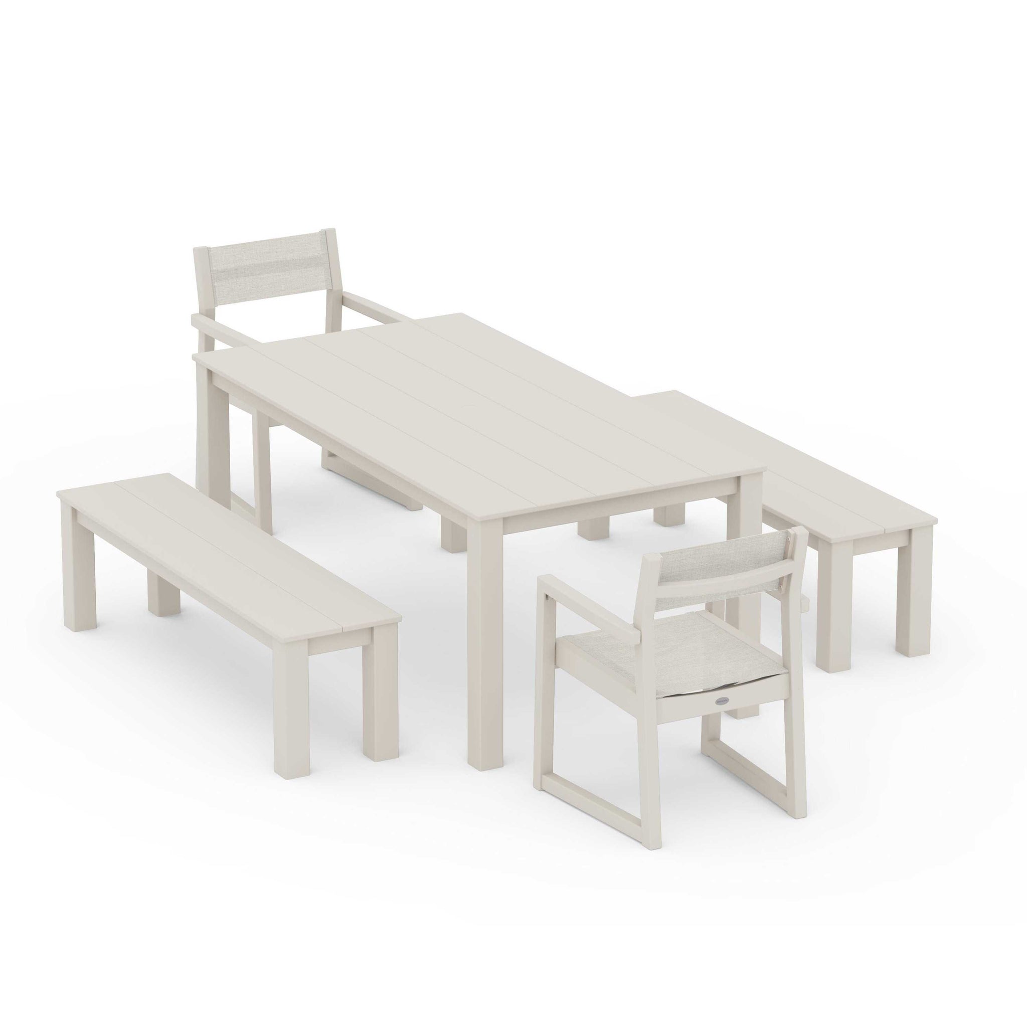 EDGE Sling Arm Chair 5-Piece Parsons Dining Set with Benches