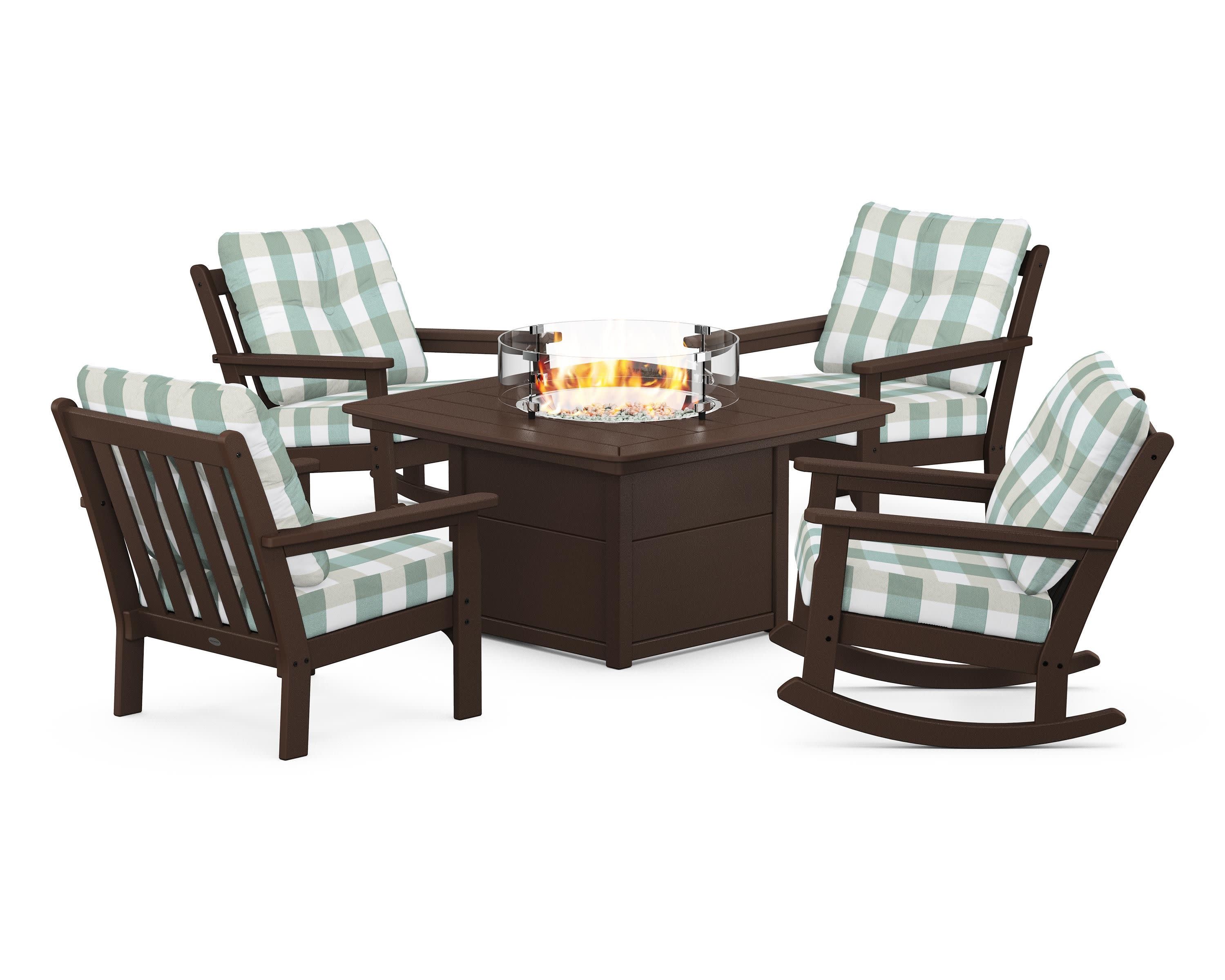 Vineyard 5-Piece Deep Seating Rocking Chair Conversation Set with Fire Pit Table