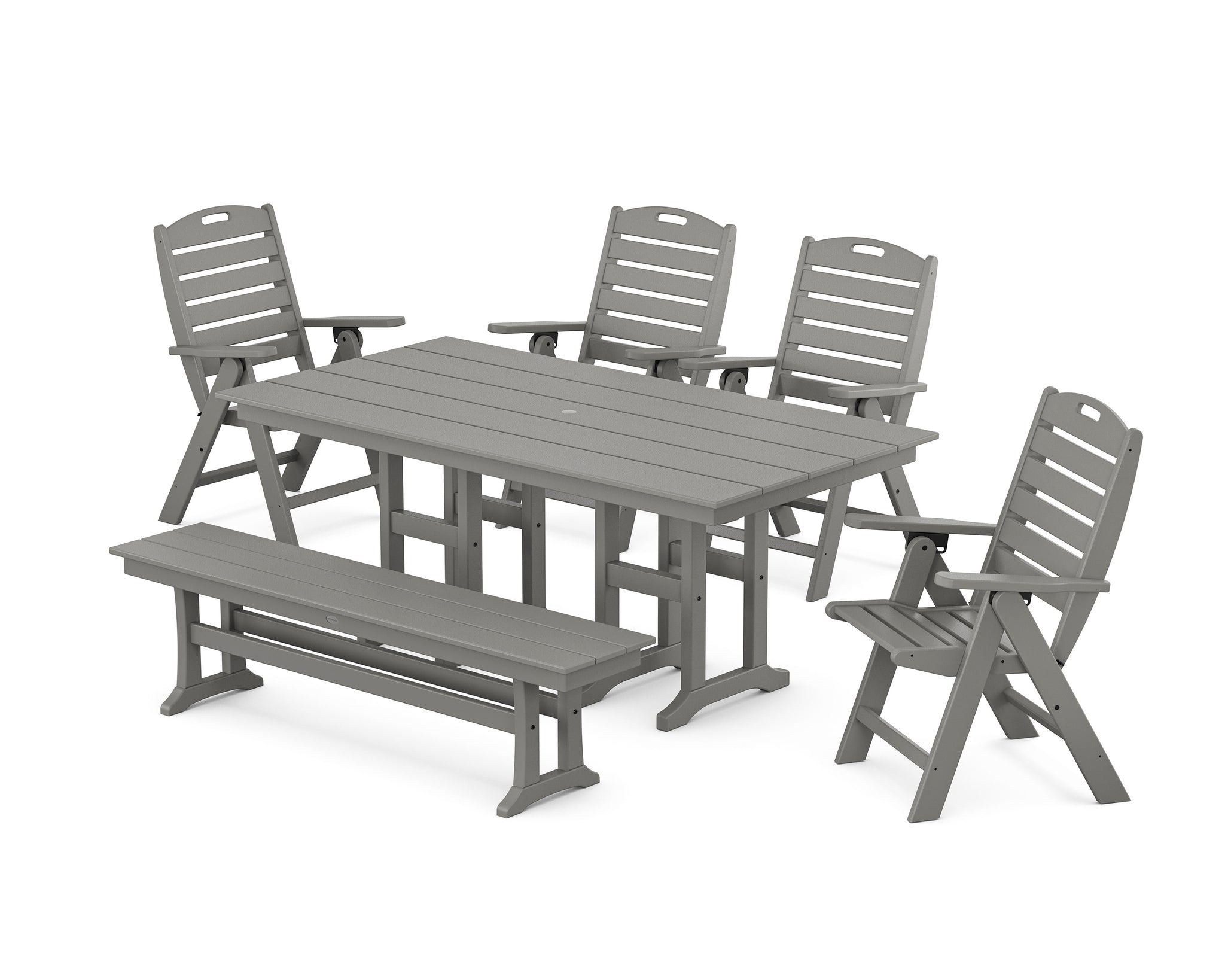 Nautical Highback 6-Piece Farmhouse Dining Set with Bench