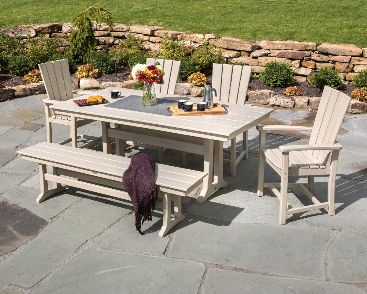 Quattro 6-Piece Farmhouse Dining Set with Trestle Legs and Bench