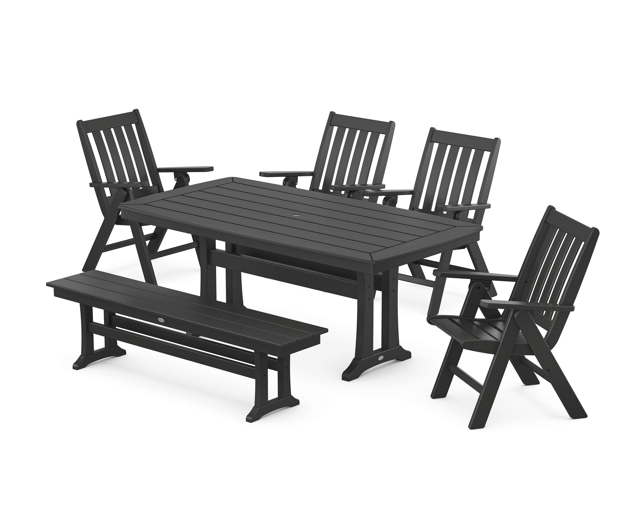 Vineyard Folding Chair 6-Piece Dining Set with Trestle Legs and Bench