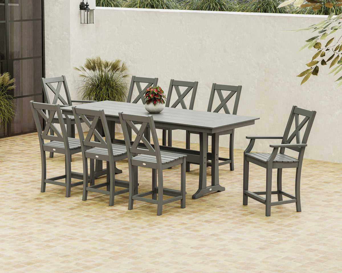 Braxton 9-Piece Farmhouse Counter Set with Trestle Legs