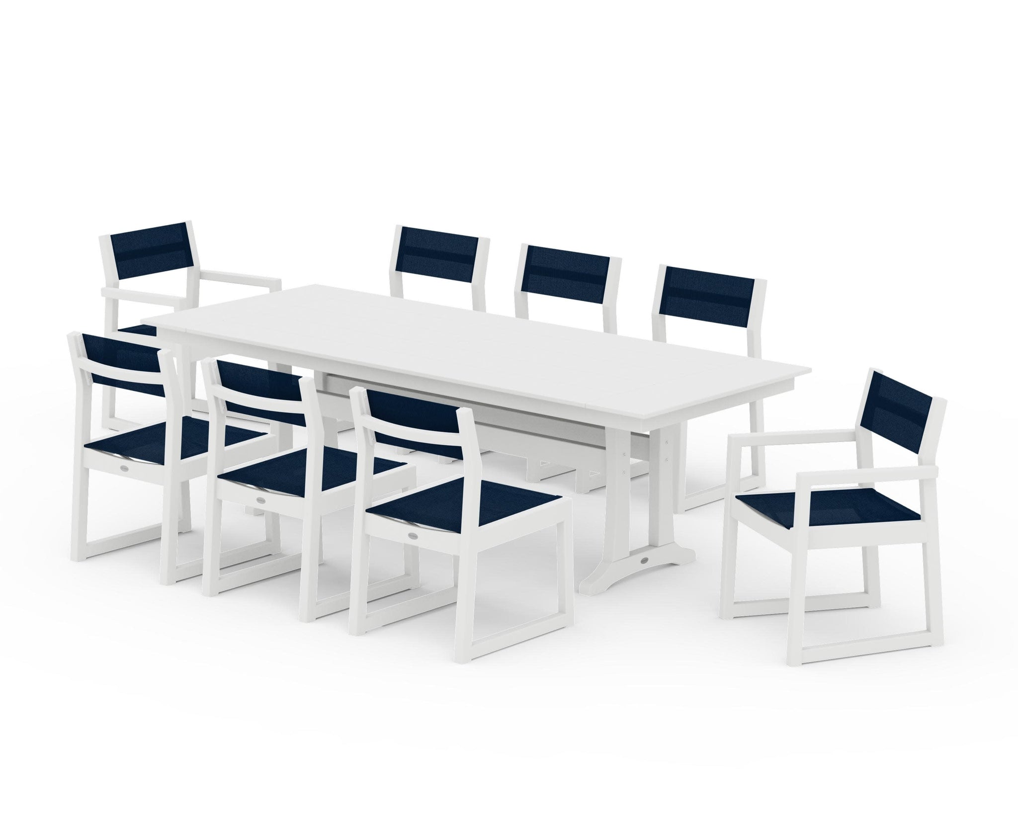 EDGE Sling 9-Piece Farmhouse Trestle Dining Set