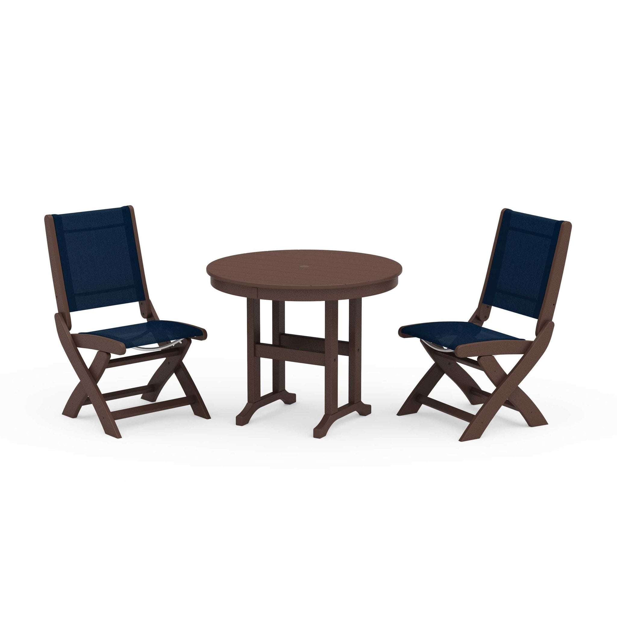 Coastal Folding Side Chair 3-Piece Round Dining Set