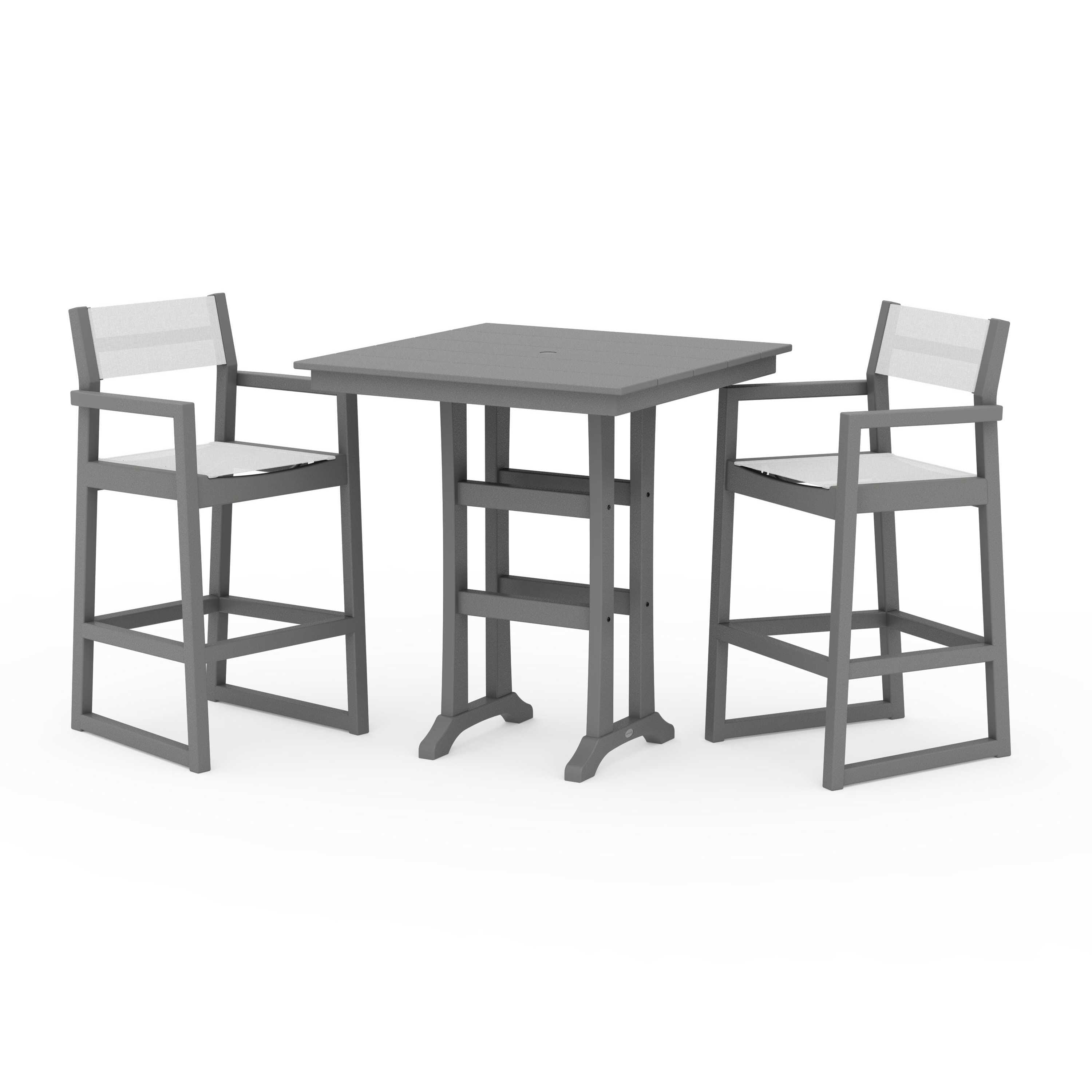 EDGE Sling Arm Chair 3-Piece Farmhouse Bar Set with Trestle Legs