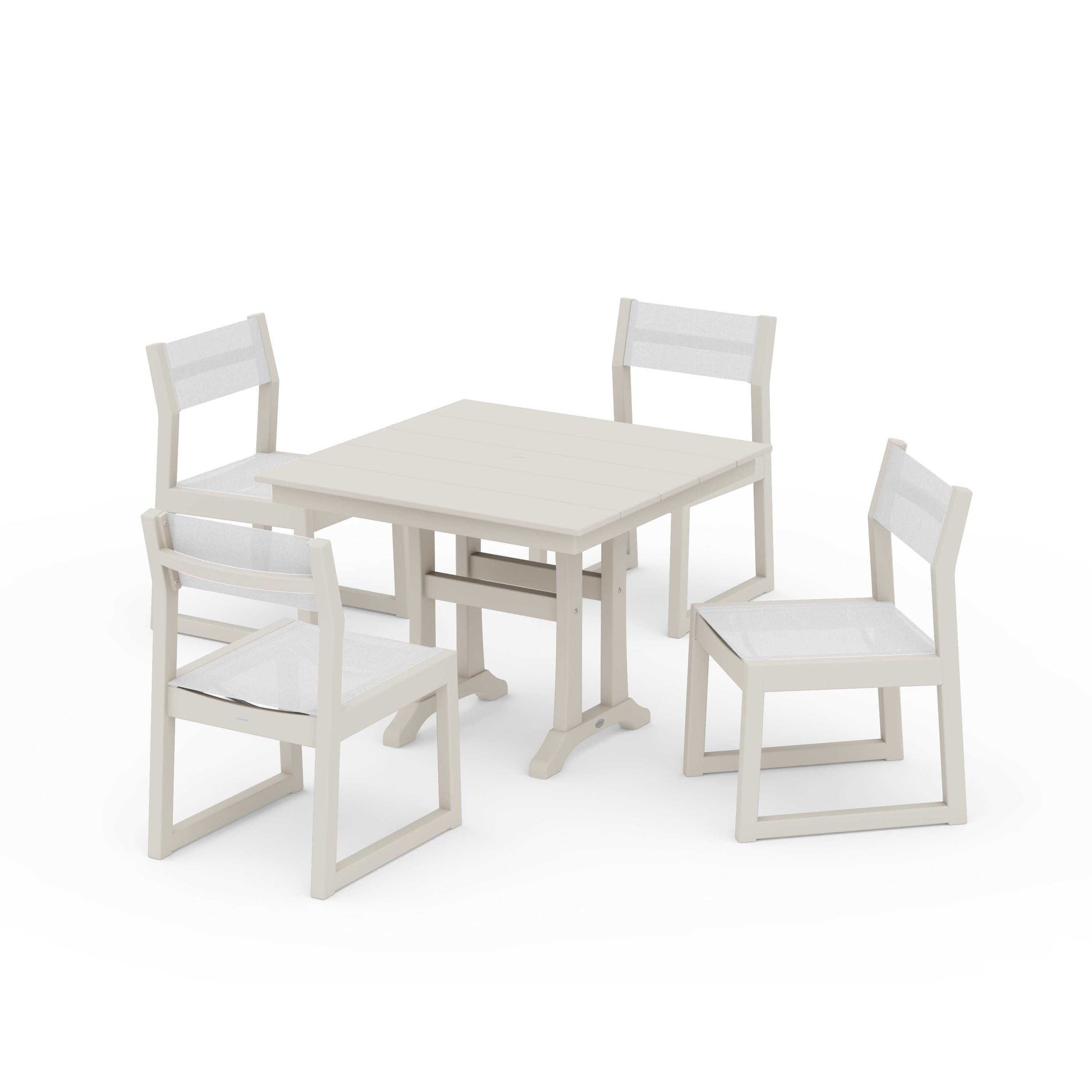 EDGE Sling 5-Piece Farmhouse Trestle Side Chair Dining Set