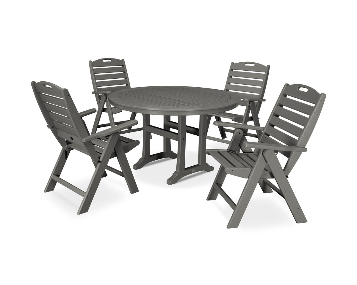 Nautical Highback Chair 5-Piece Round Dining Set with Trestle Legs