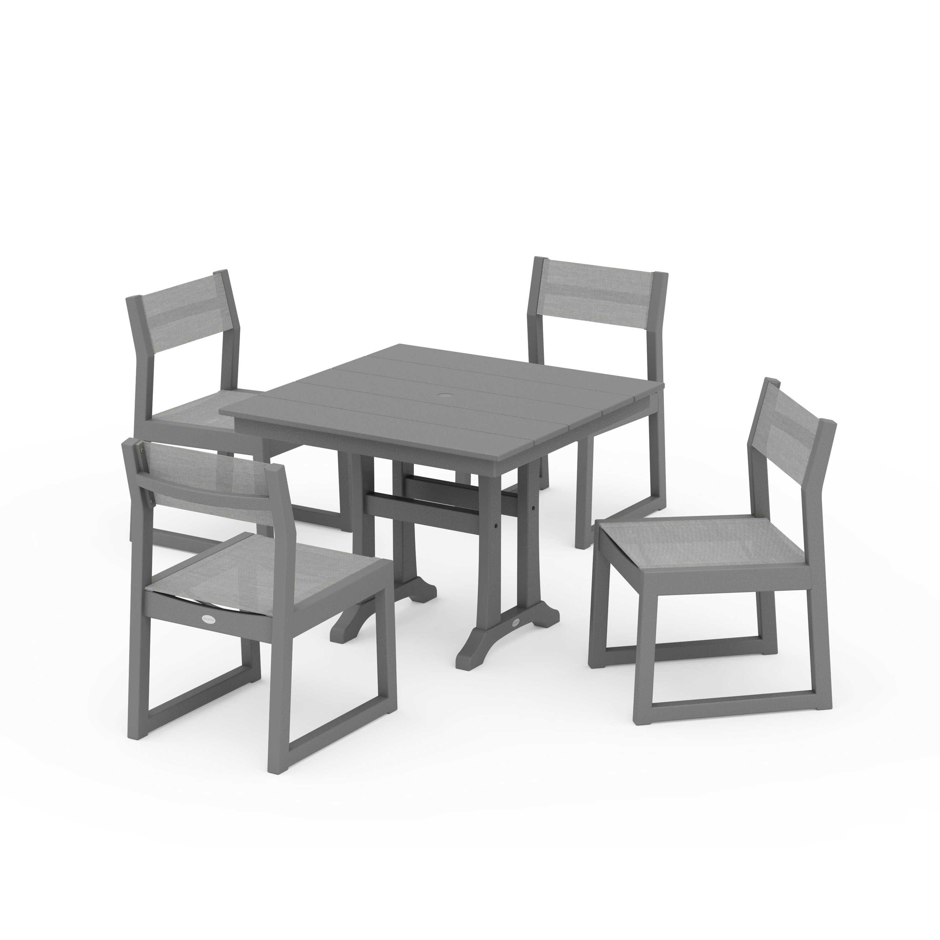 EDGE Sling 5-Piece Farmhouse Trestle Side Chair Dining Set