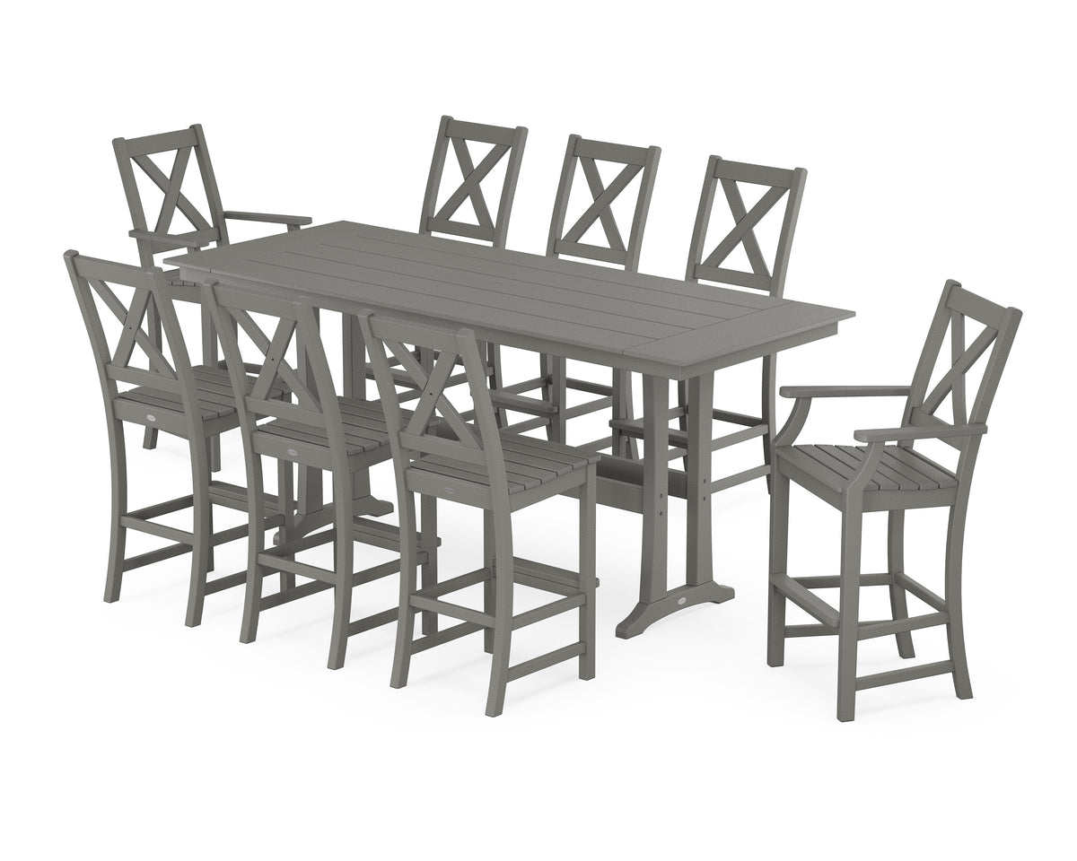 Braxton 9-Piece Farmhouse Bar Set with Trestle Legs