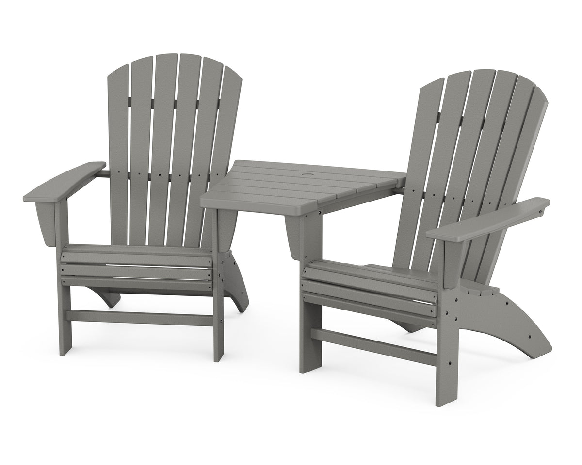 Nautical 3-Piece Curveback Adirondack Set with Angled Connecting Table