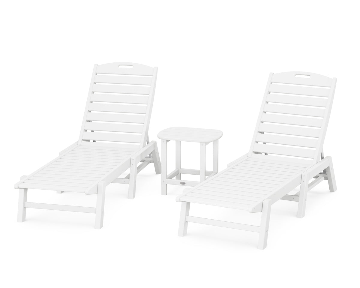 Nautical 3-Piece Chaise Lounge Set with South Beach 18" Side Table