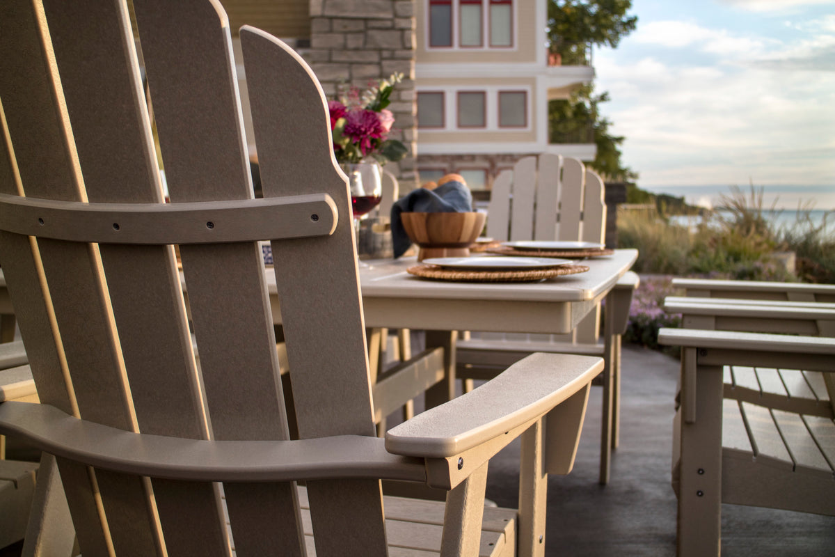 Vineyard Curveback Adirondack 9-Piece Nautical Trestle Dining Set