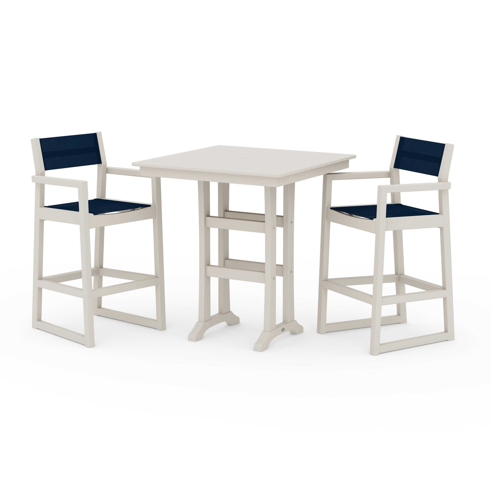 EDGE Sling Arm Chair 3-Piece Farmhouse Bar Set with Trestle Legs