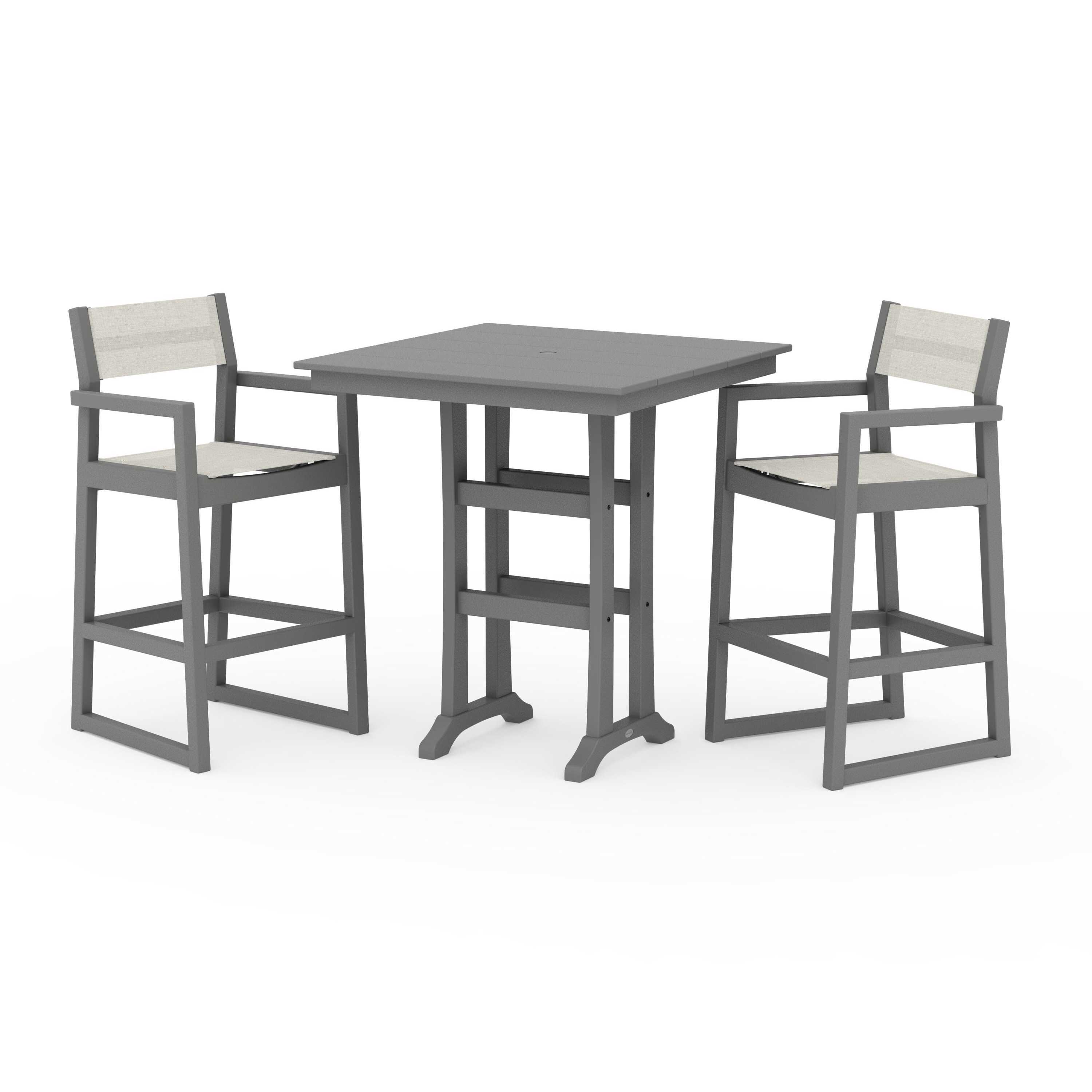 EDGE Sling Arm Chair 3-Piece Farmhouse Bar Set with Trestle Legs