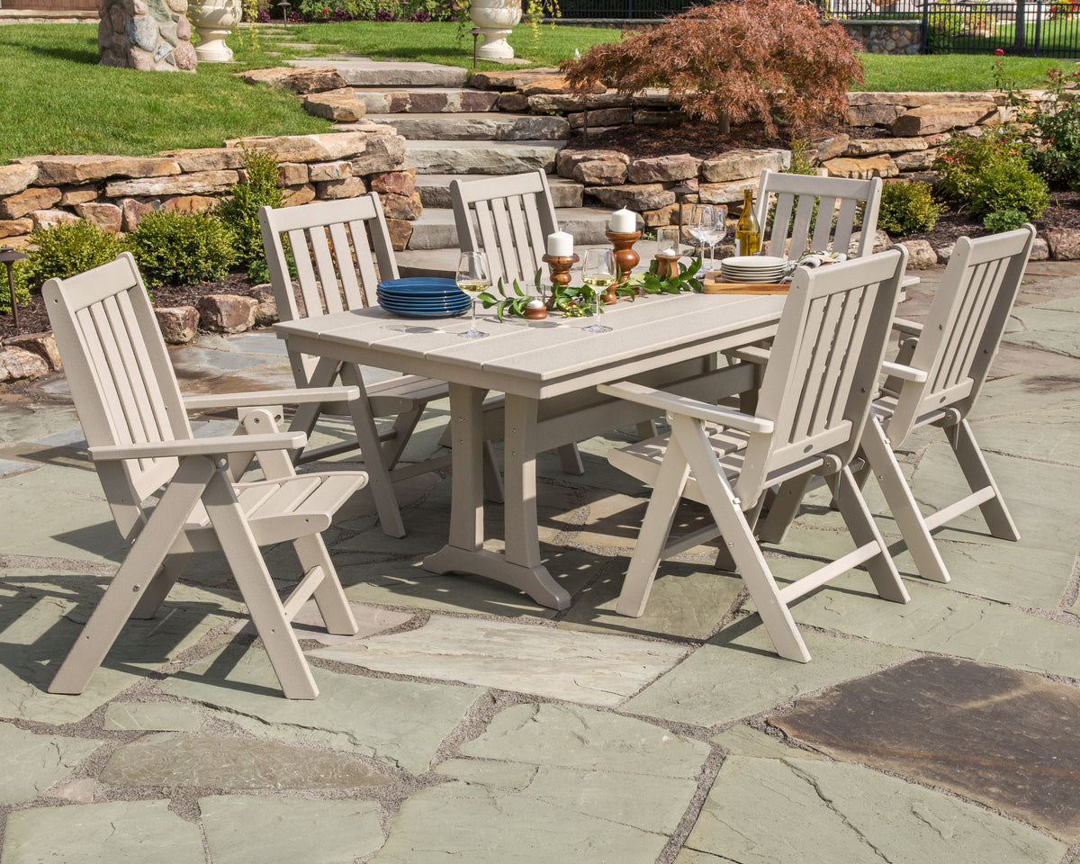Vineyard Folding Chair 7-Piece Farmhouse Dining Set with Trestle Legs