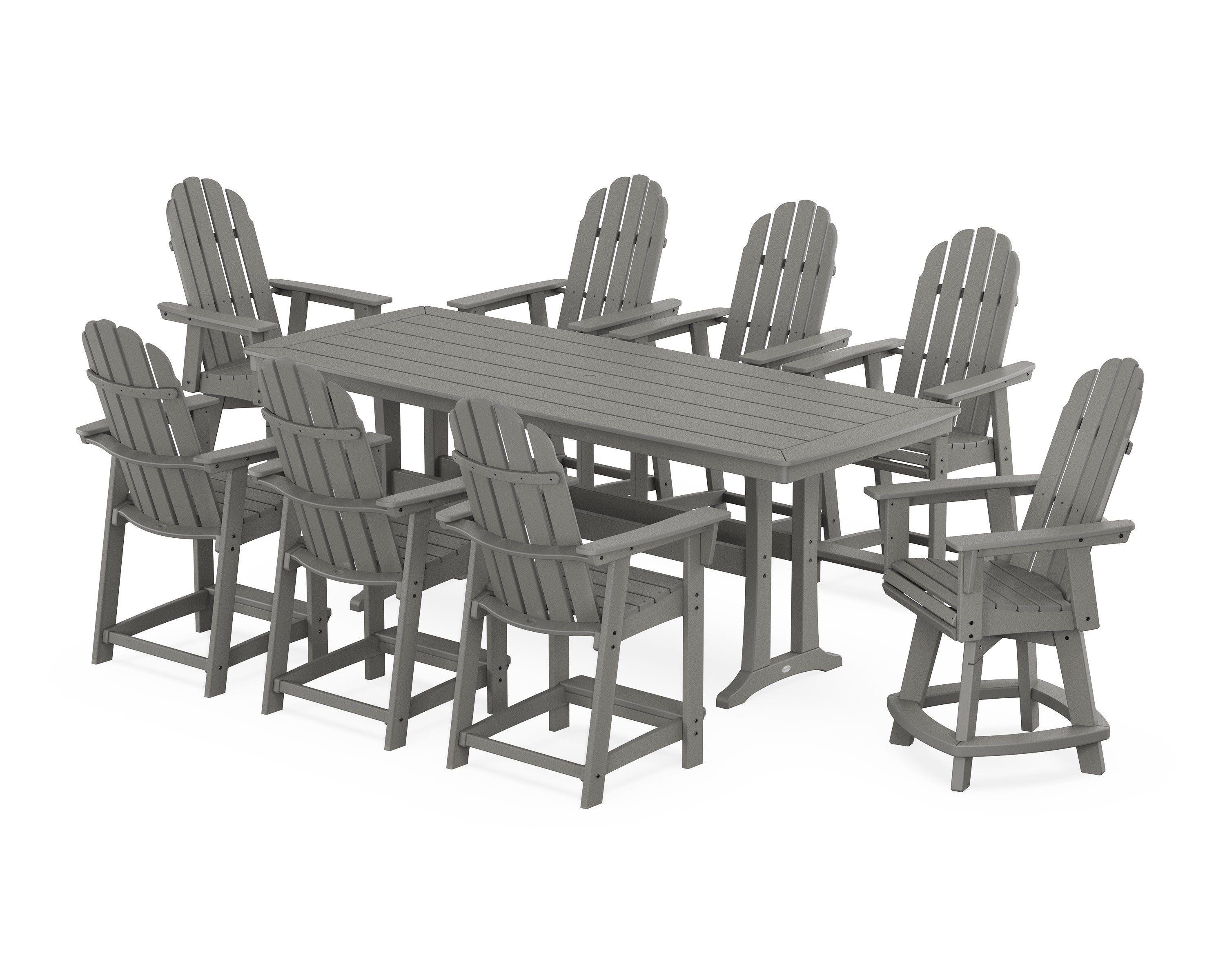Vineyard Curveback Adirondack Swivel 9-Piece Counter Set with Trestle Legs