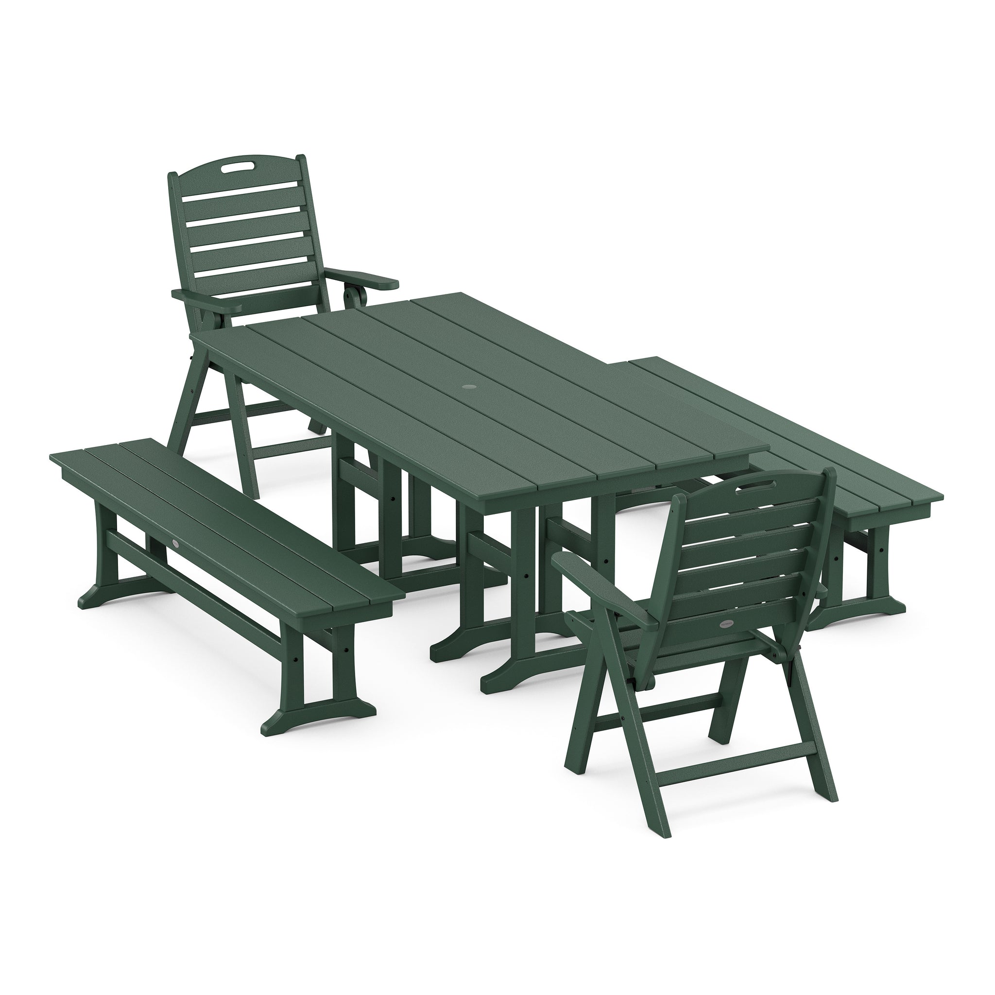 Nautical Highback 5-Piece Farmhouse Dining Set with Benches