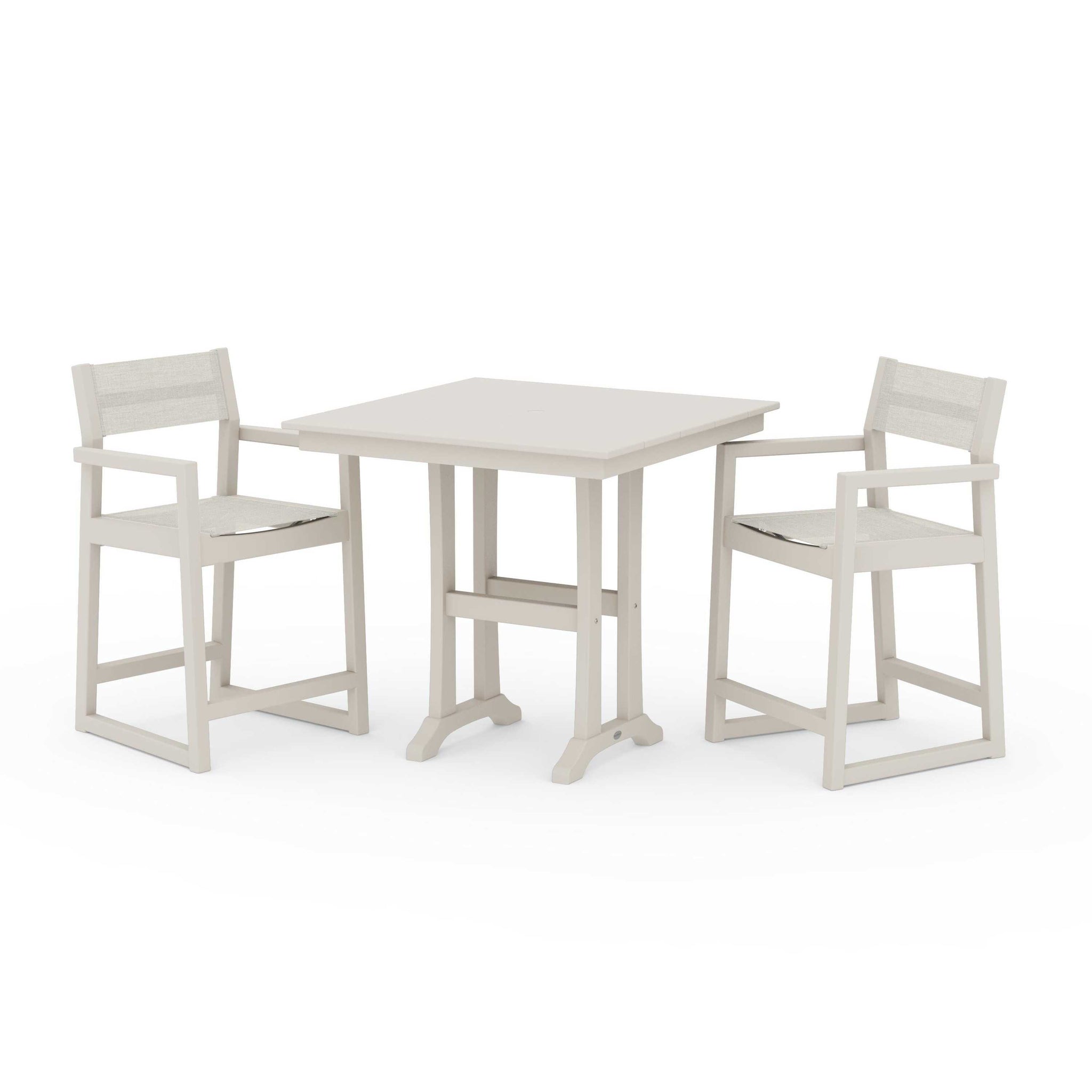 EDGE Sling Arm Chair 3-Piece Farmhouse Counter Set with Trestle Legs