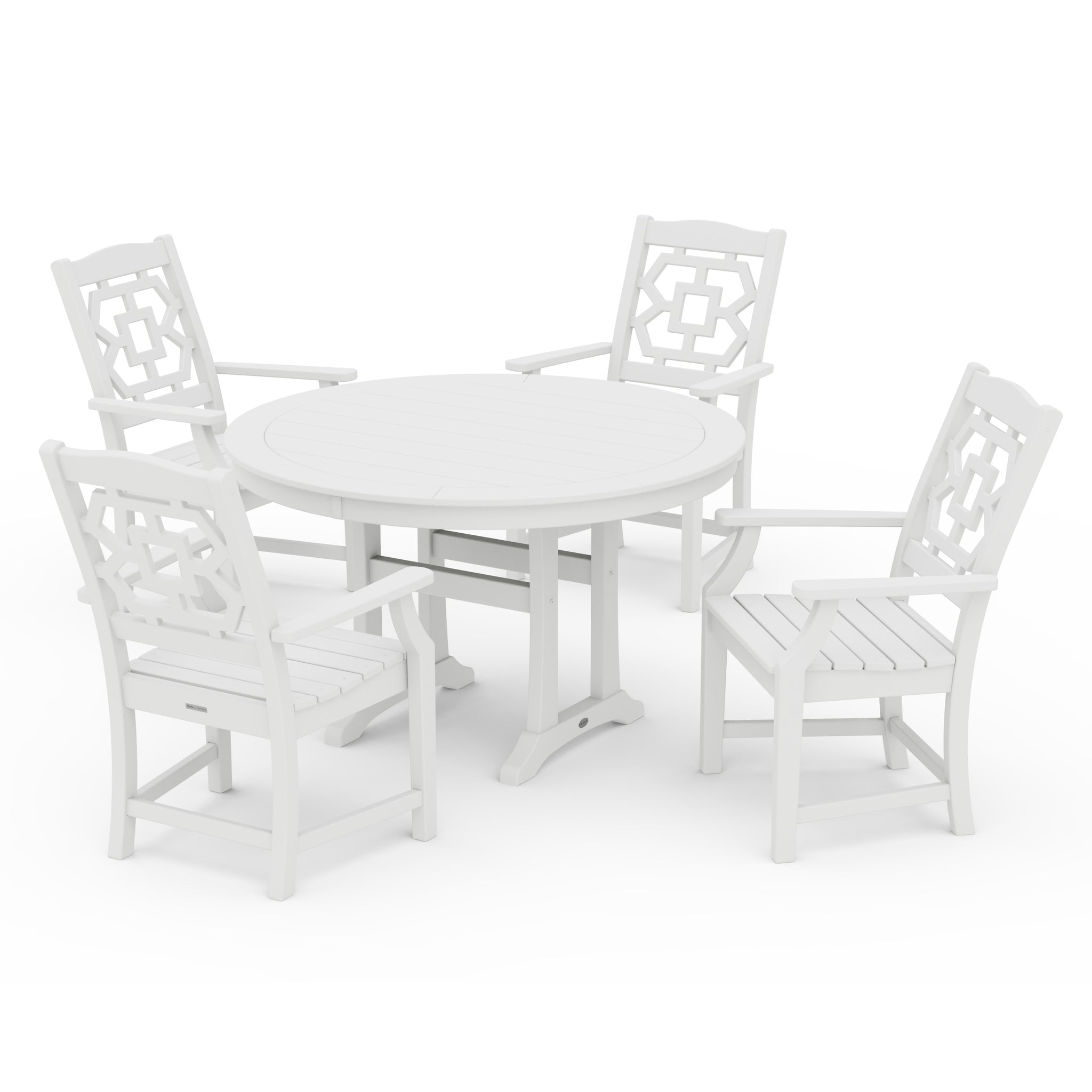 Chinoiserie 5-Piece Round Dining Set with Trestle Legs
