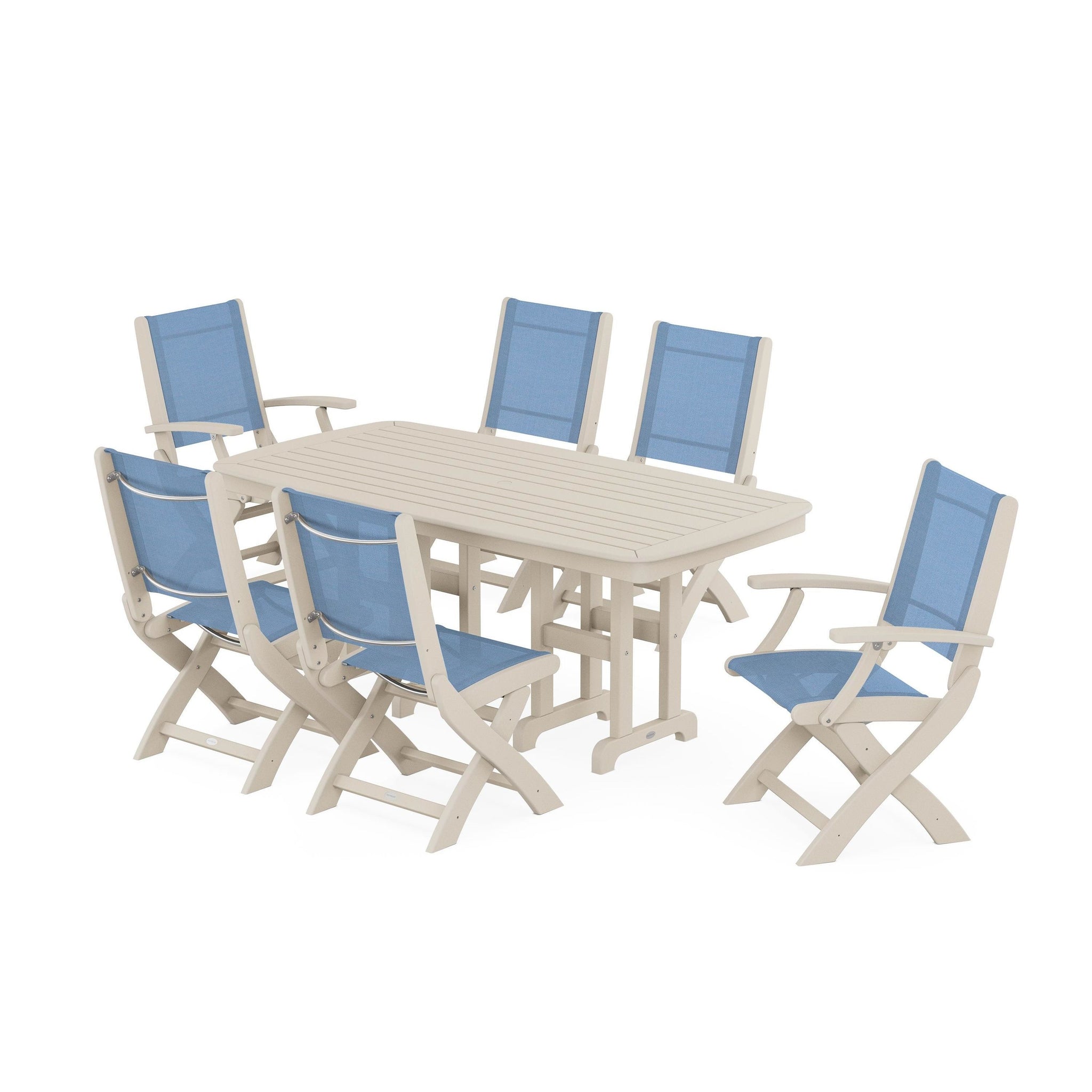 Coastal Folding Chair 7-Piece Dining Set