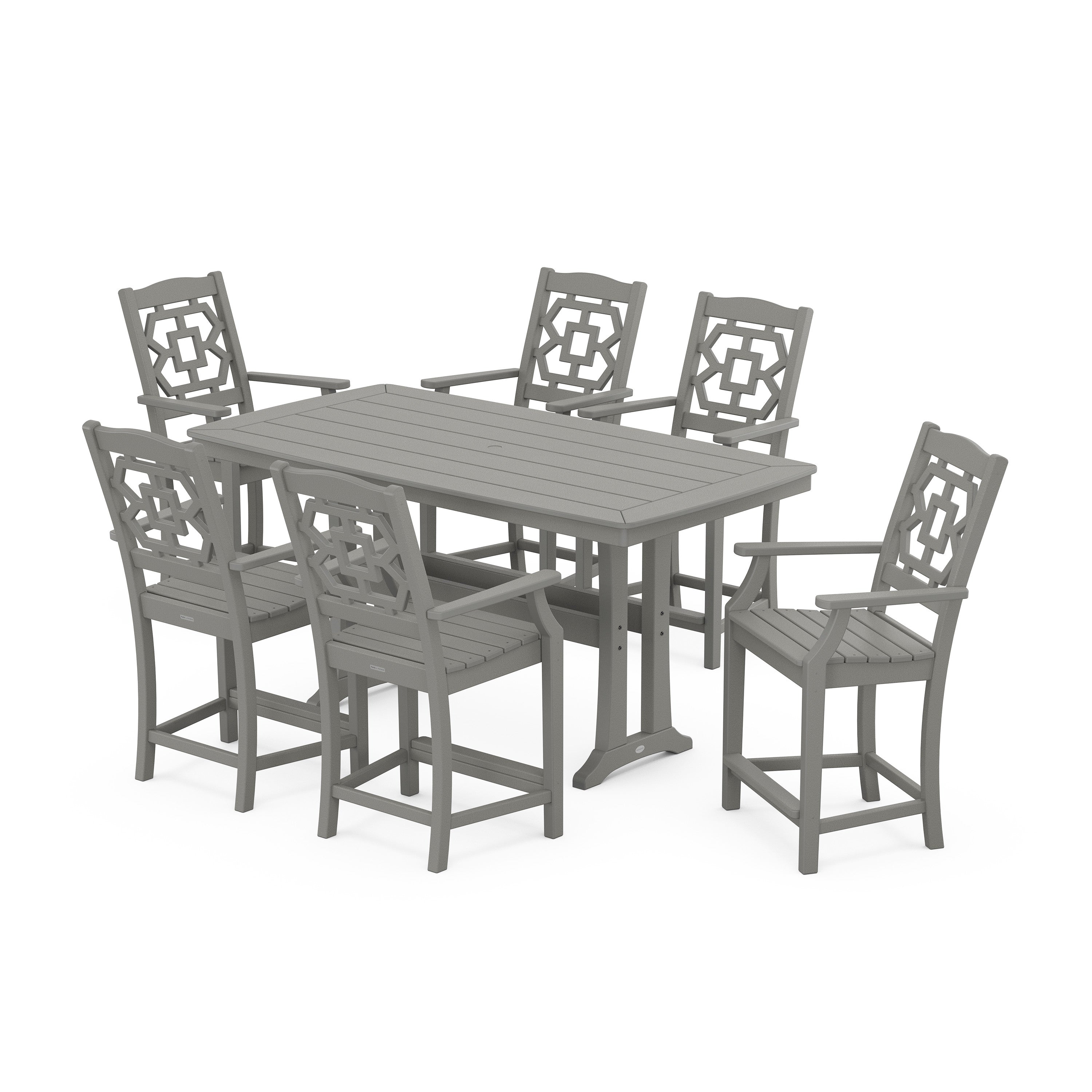Chinoiserie Arm Chair 7-Piece Counter Set with Trestle Legs