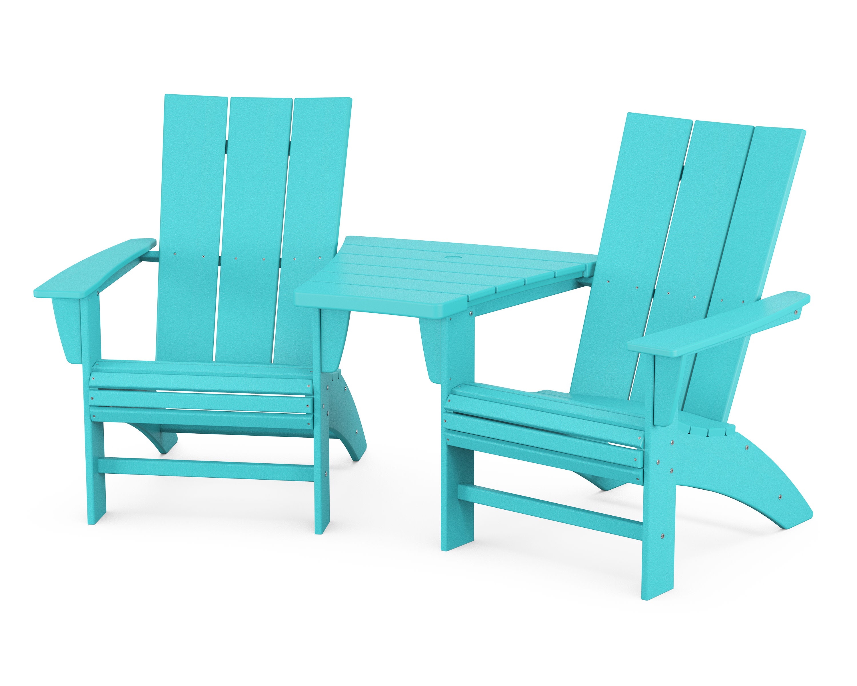 Modern 3-Piece Curveback Adirondack Set with Angled Connecting Table