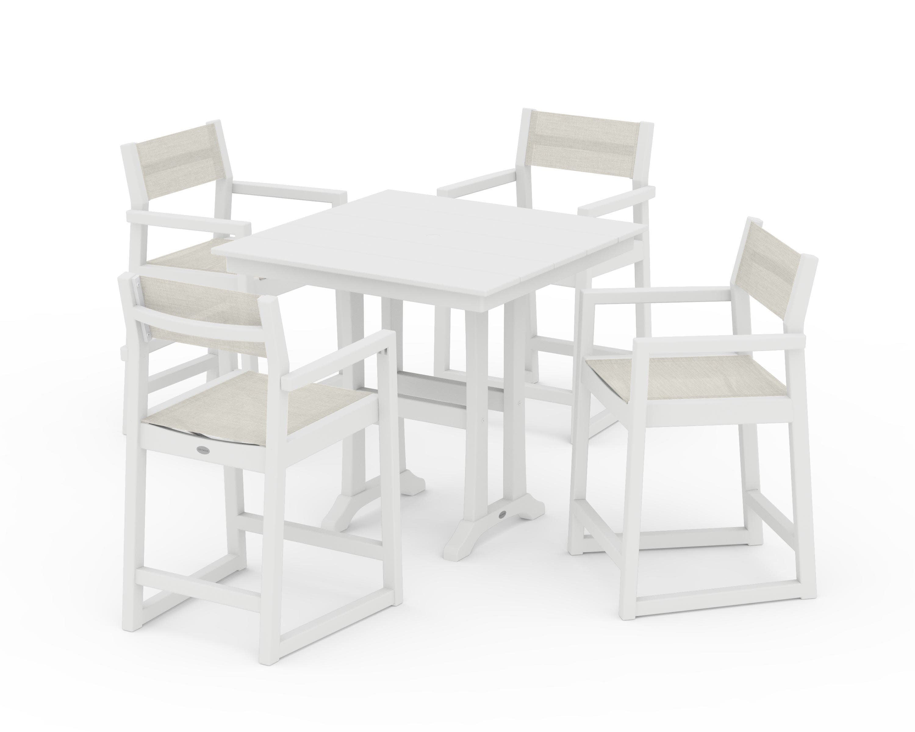 EDGE Sling Arm Chair 5-Piece Farmhouse Counter Set with Trestle Legs