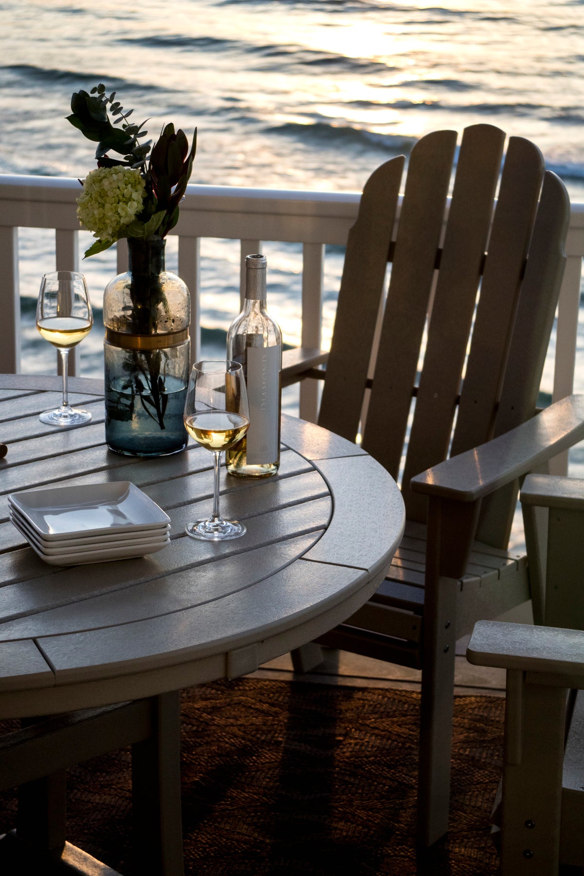 Vineyard Curveback Adirondack 5-Piece Nautical Trestle Dining Set