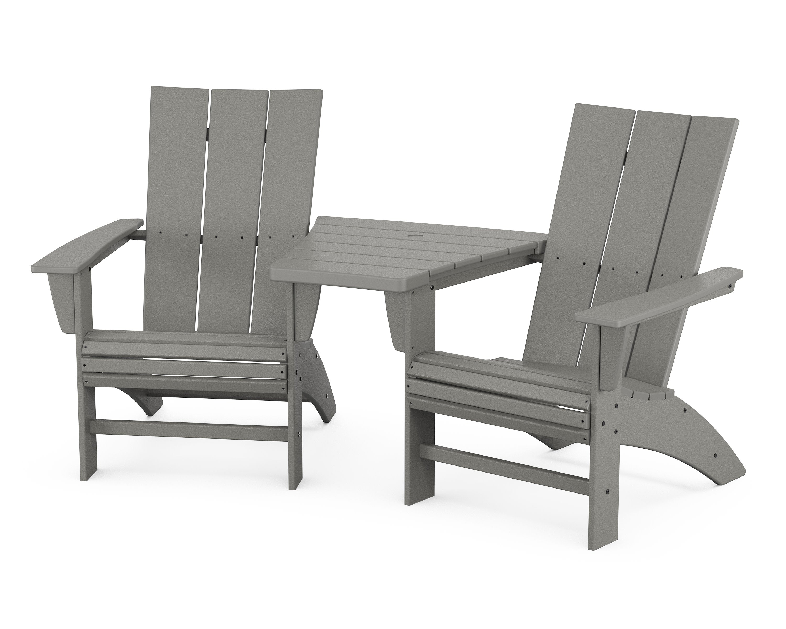 Modern 3-Piece Curveback Adirondack Set with Angled Connecting Table
