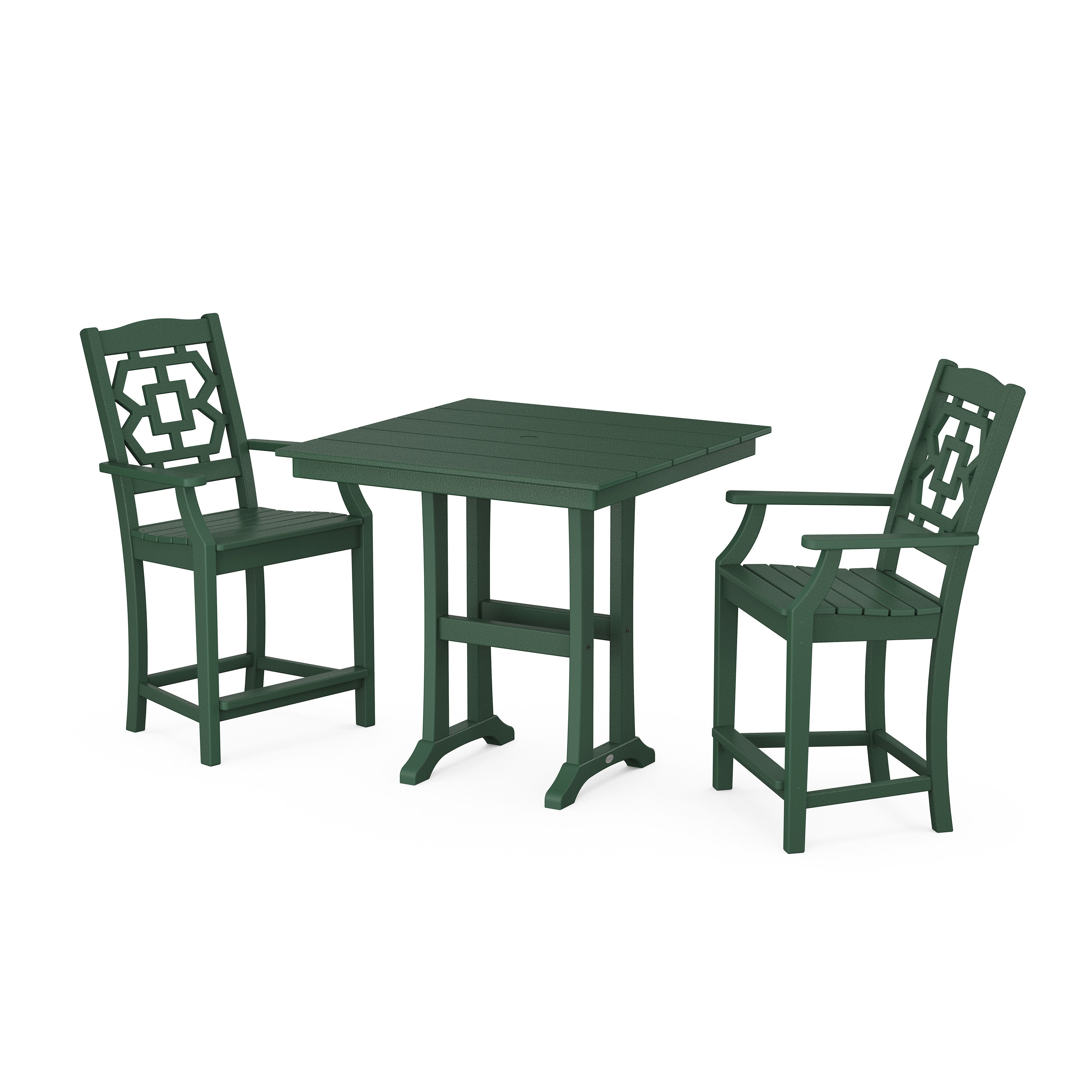 Chinoiserie 3-Piece Farmhouse Counter Set with Trestle Legs
