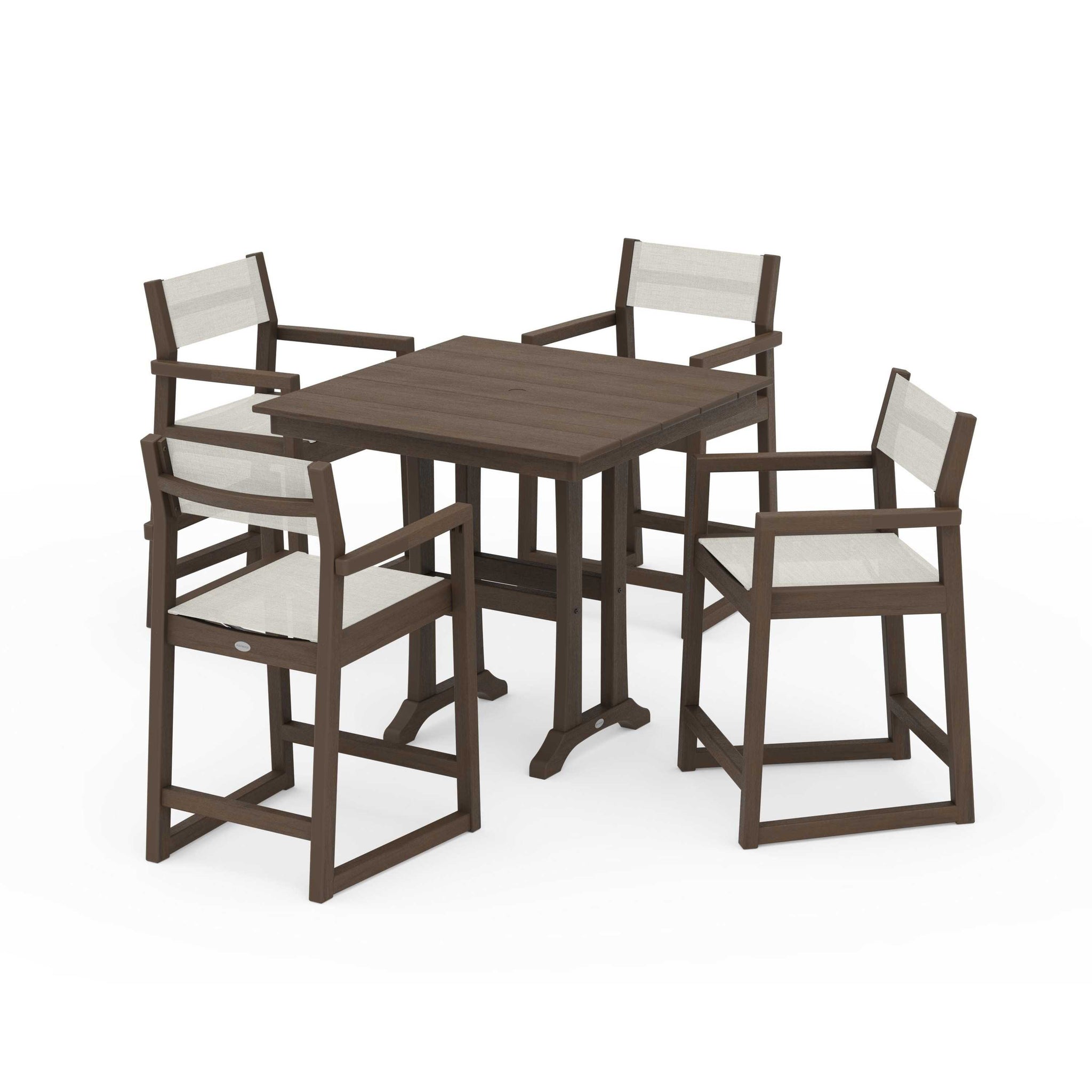 EDGE Sling Arm Chair 5-Piece Farmhouse Counter Set with Trestle Legs