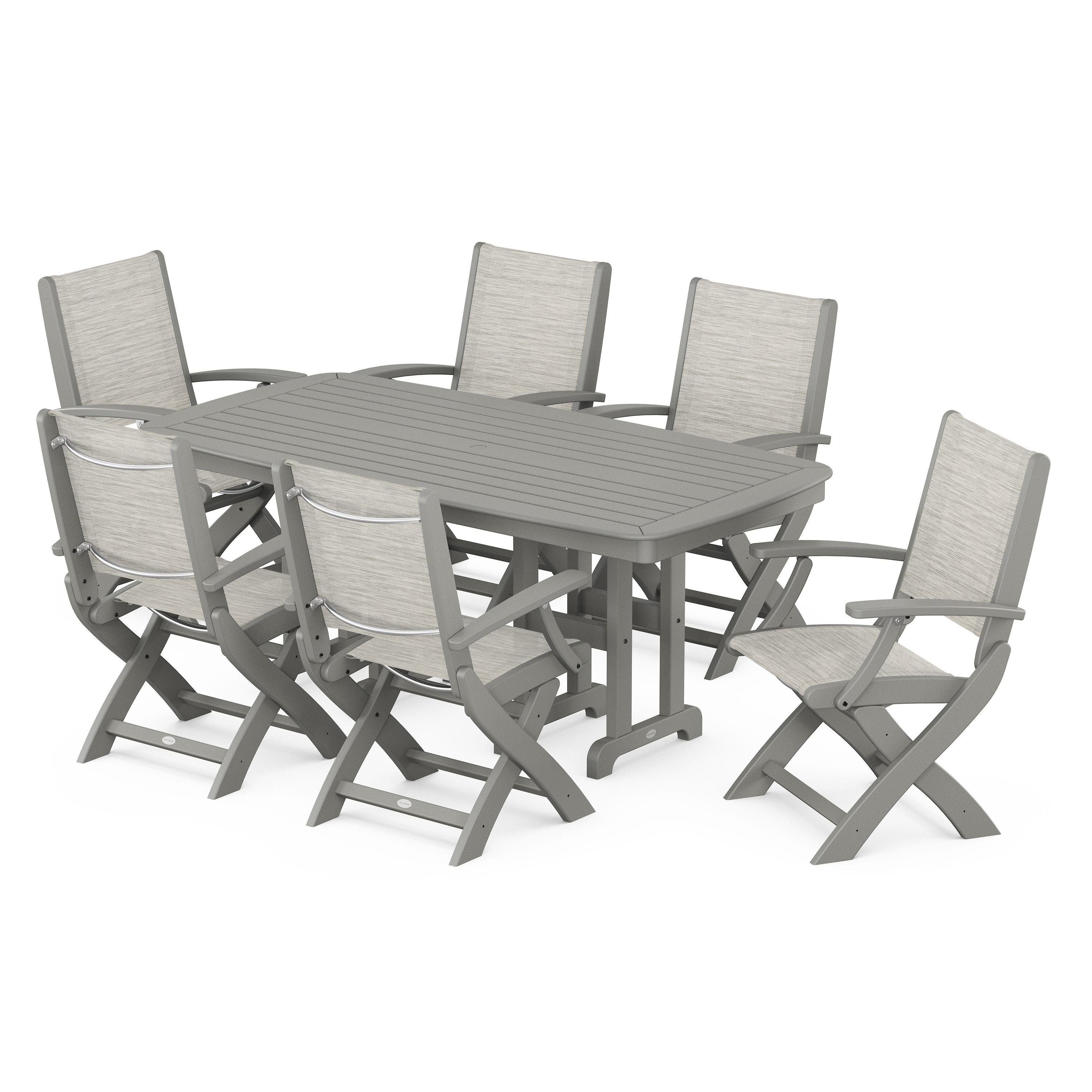 Coastal Folding Arm Chair 7-Piece Dining Set