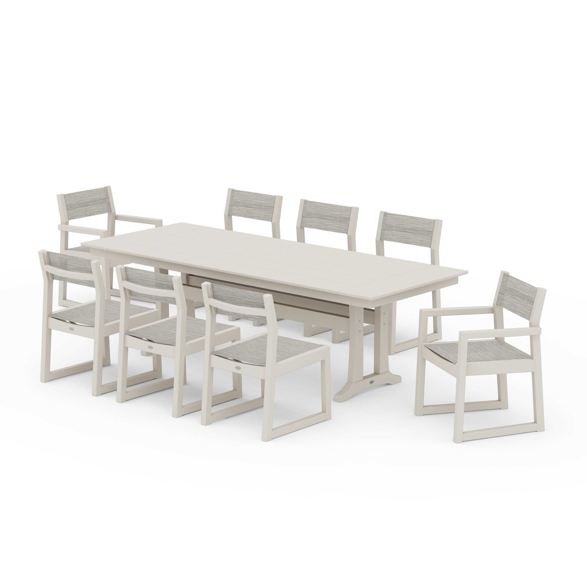EDGE Sling 9-Piece Farmhouse Trestle Dining Set