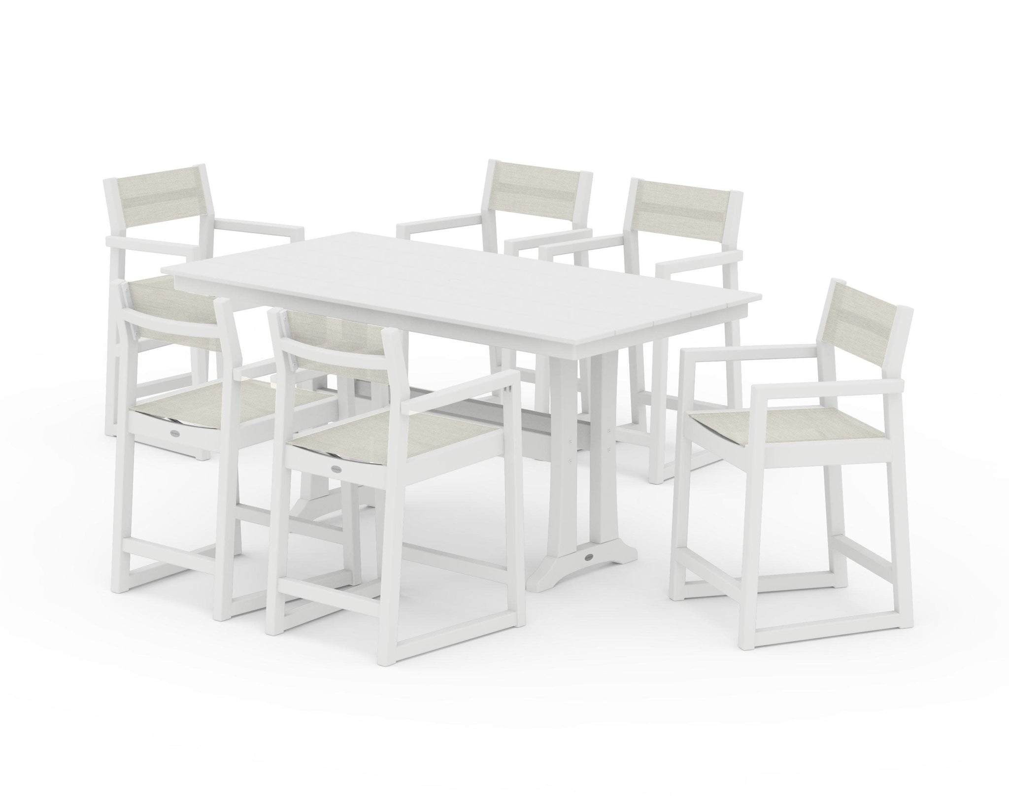 EDGE Sling Arm Chair 7-Piece Farmhouse Counter Set with Trestle Legs